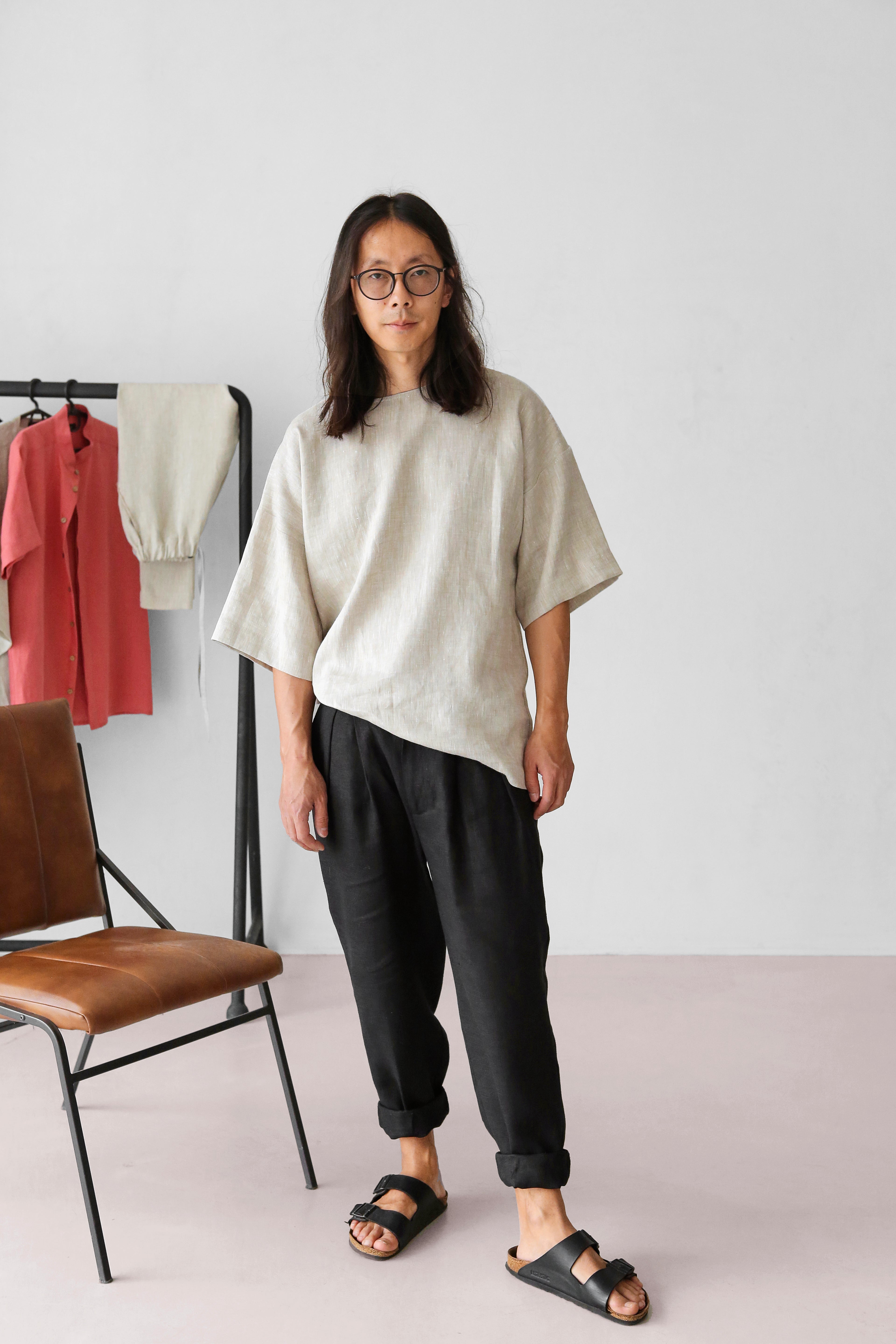 Men’s Oversized Linen T-Shirt LOTUS in Beige