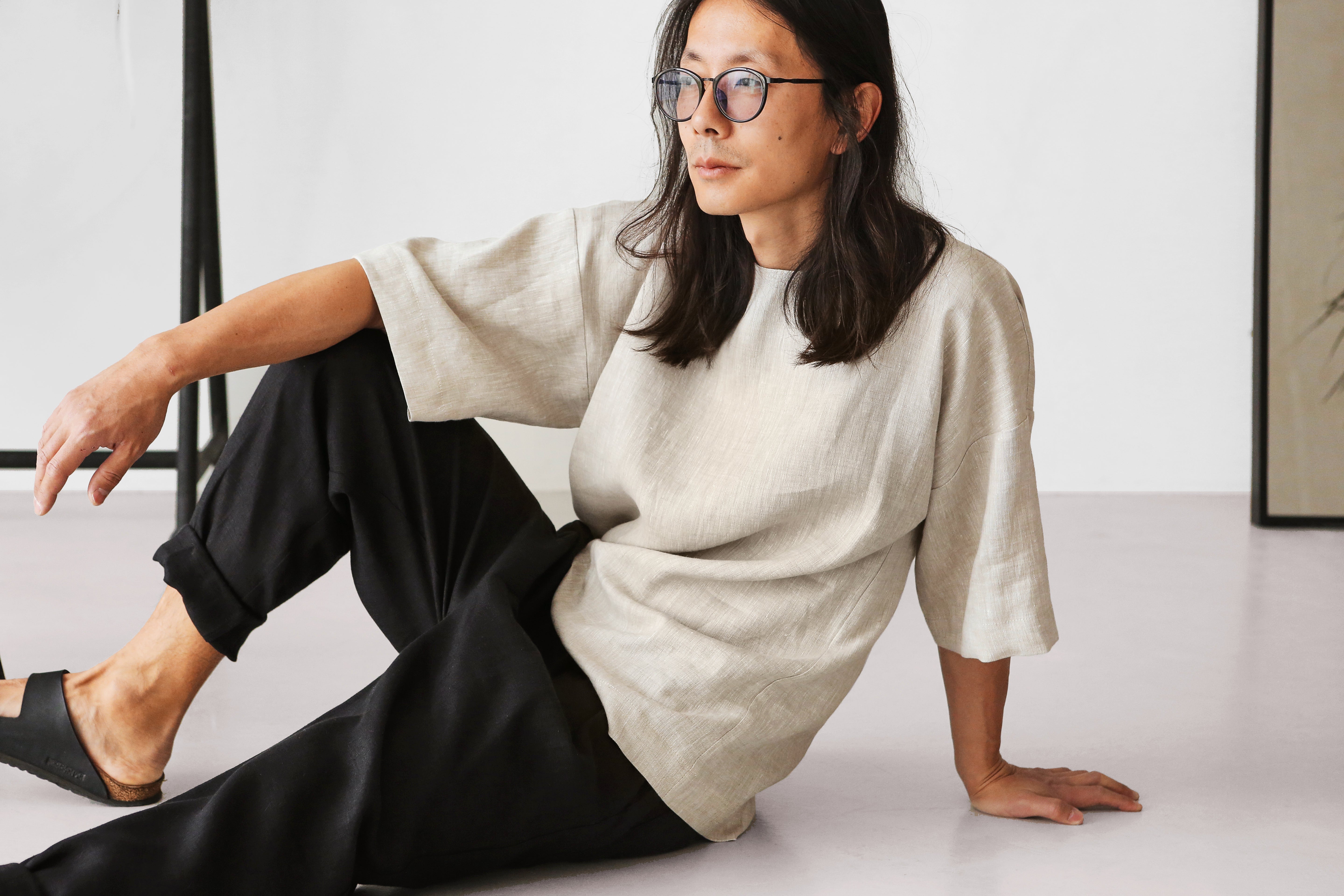 Men’s Oversized Linen T-Shirt LOTUS in Beige