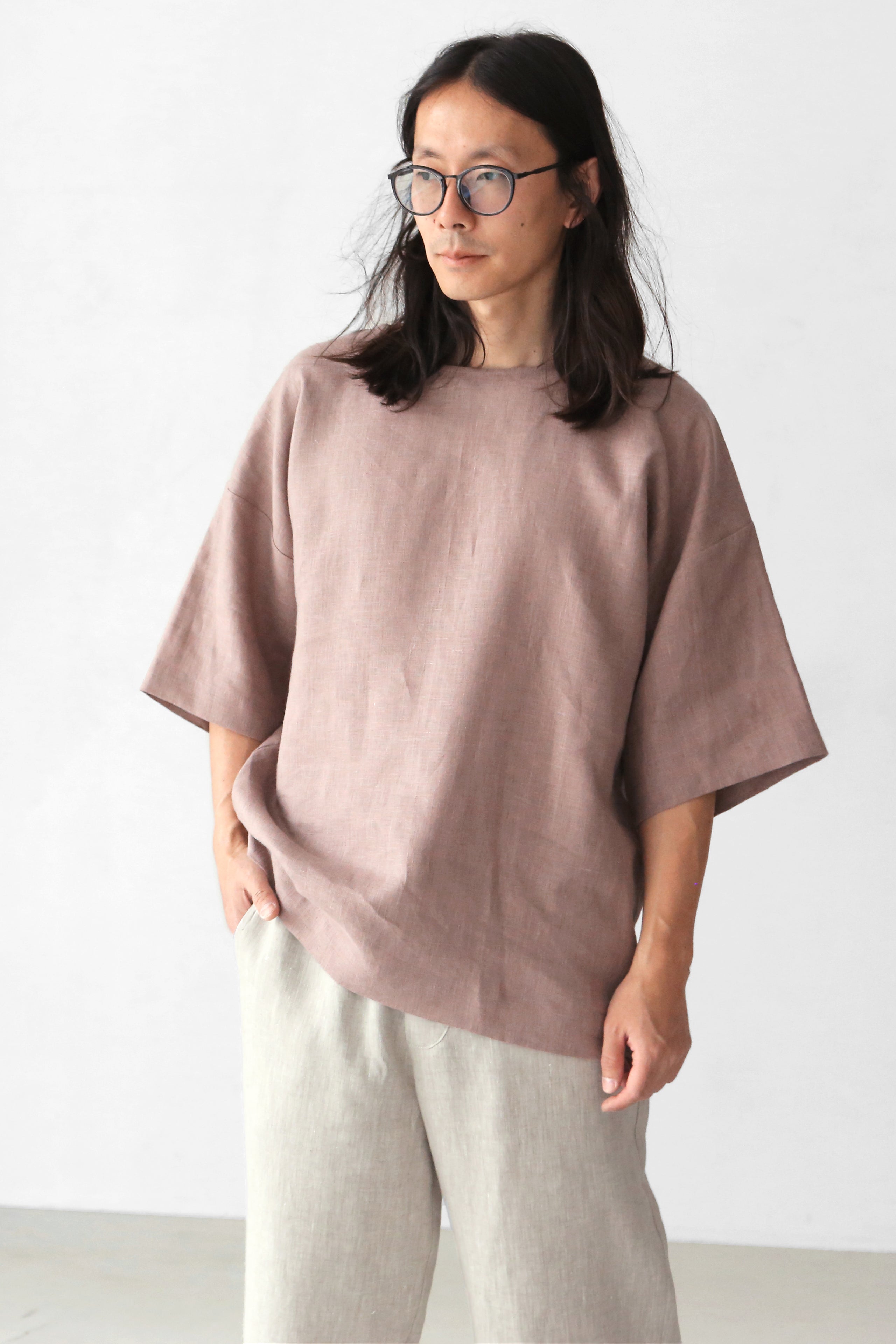Men’s Oversized Linen T-Shirt LOTUS in Latte