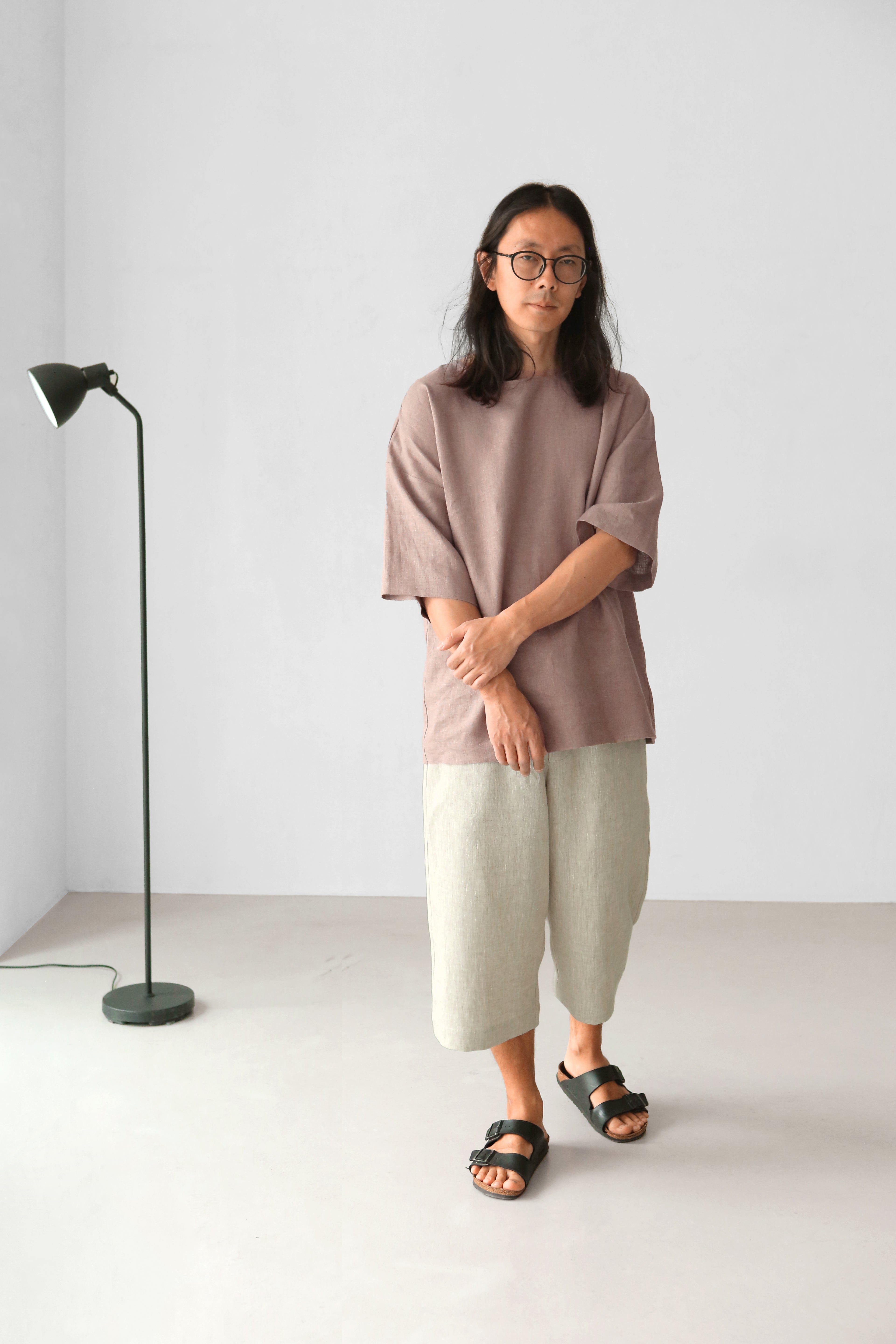 Men’s Oversized Linen T-Shirt LOTUS in Latte