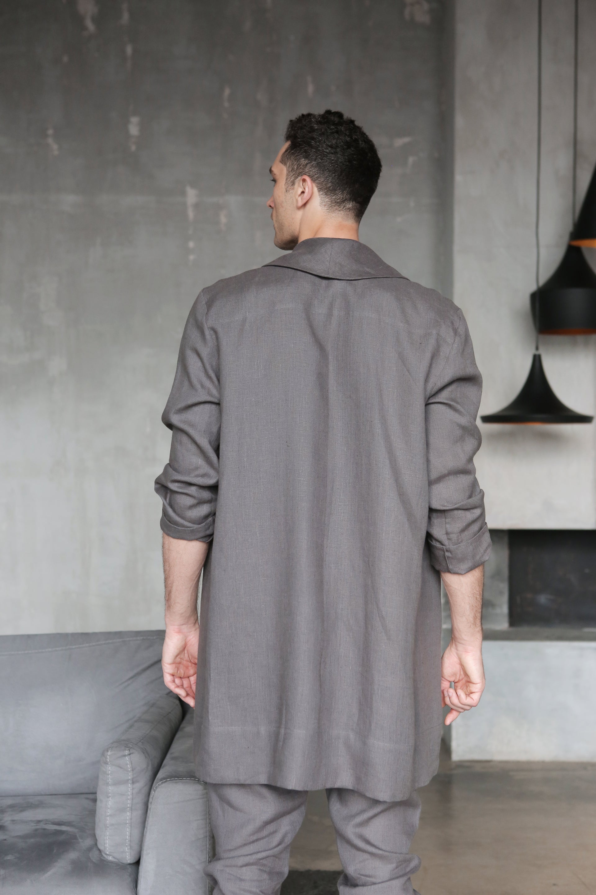 Men's Linen Cardigan WALNUT in Dark grey