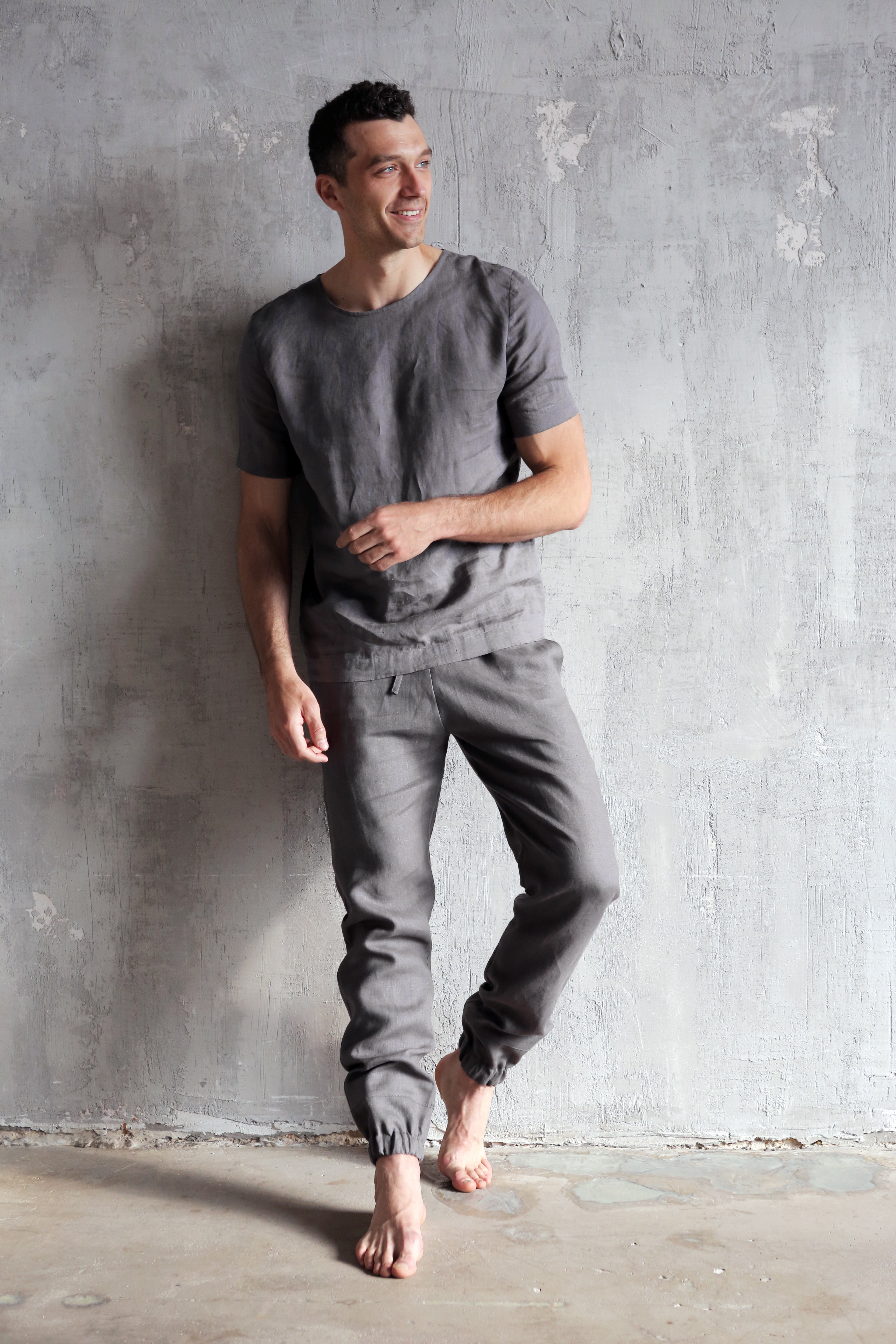 Men’s Linen T-Shirt LINDEN in Dark grey