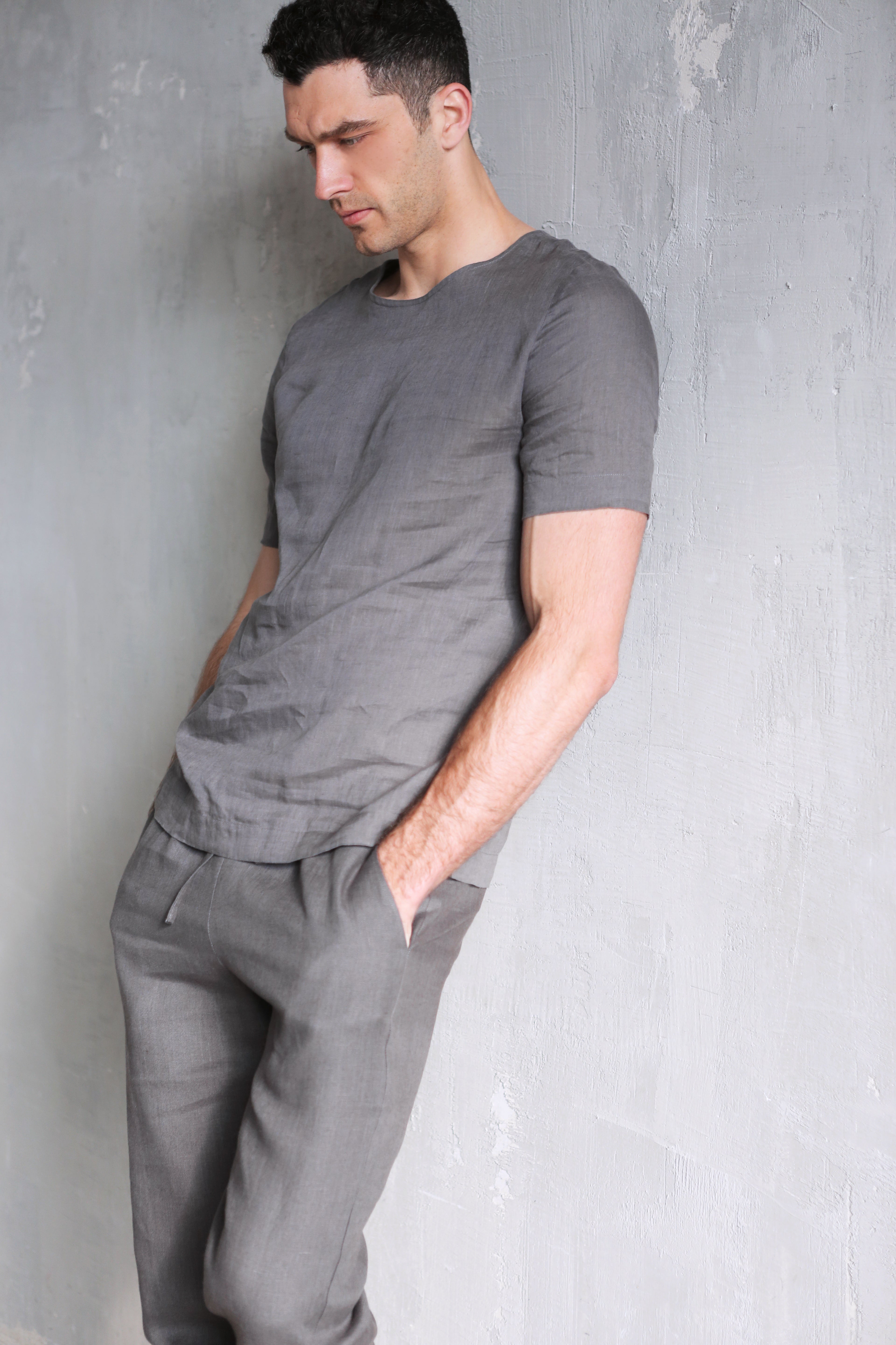 Men’s Linen T-Shirt LINDEN in Dark grey