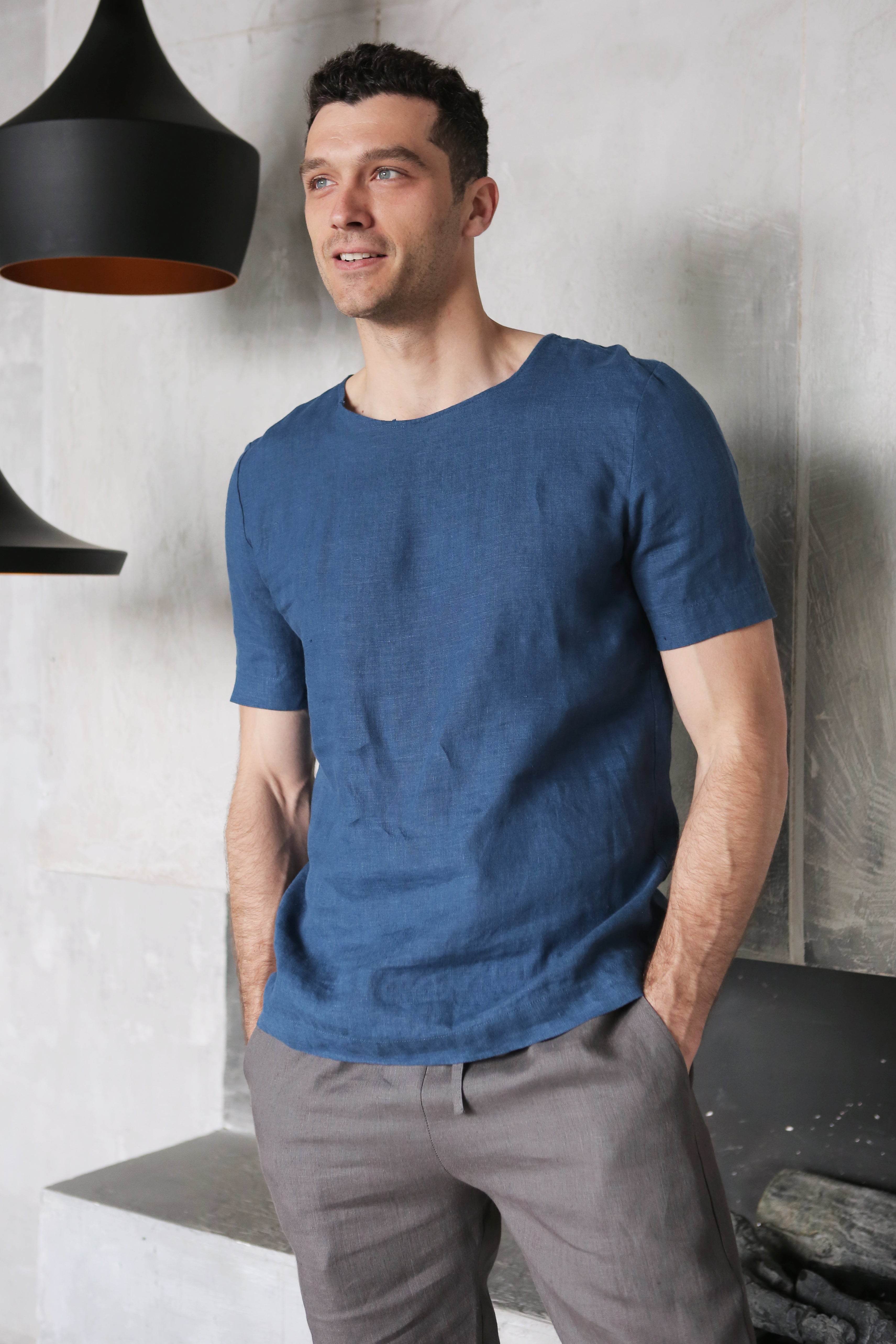 Men's Linen T-Shirt LINDEN in Navy blue