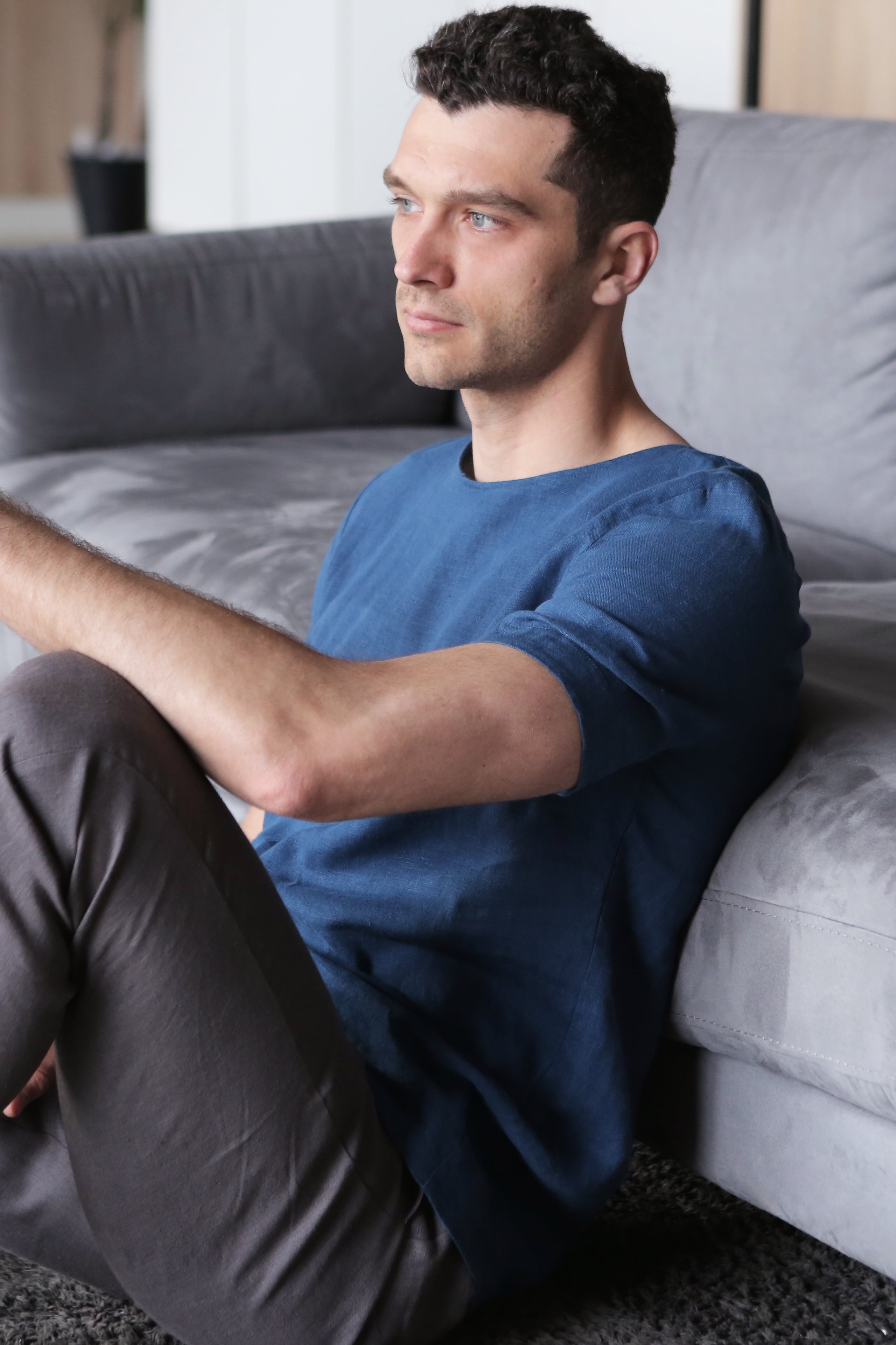 Men’s Linen T-Shirt LINDEN in Navy blue