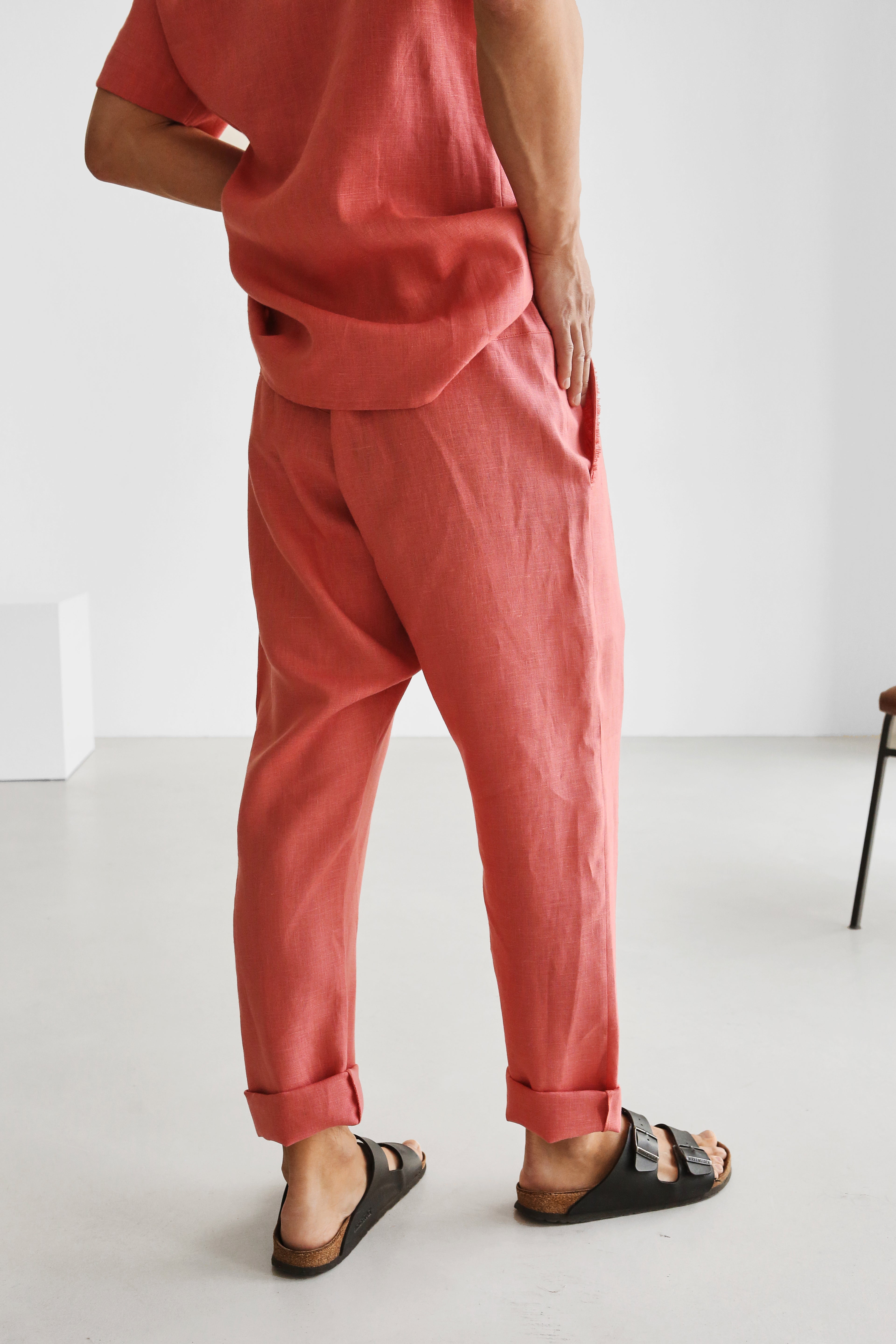 Men’s baggy linen pants HAWTHORN in Peach