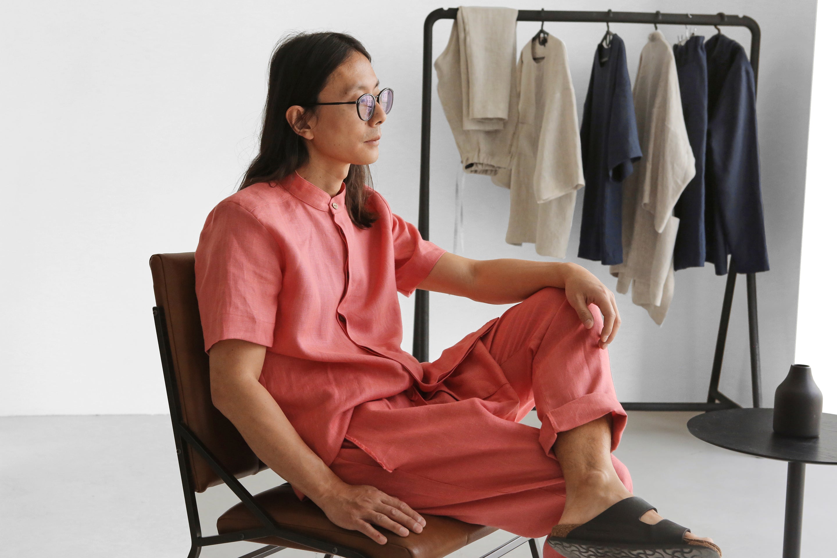 Men’s Short-Sleeved Linen Shirt OLIVE in Peach