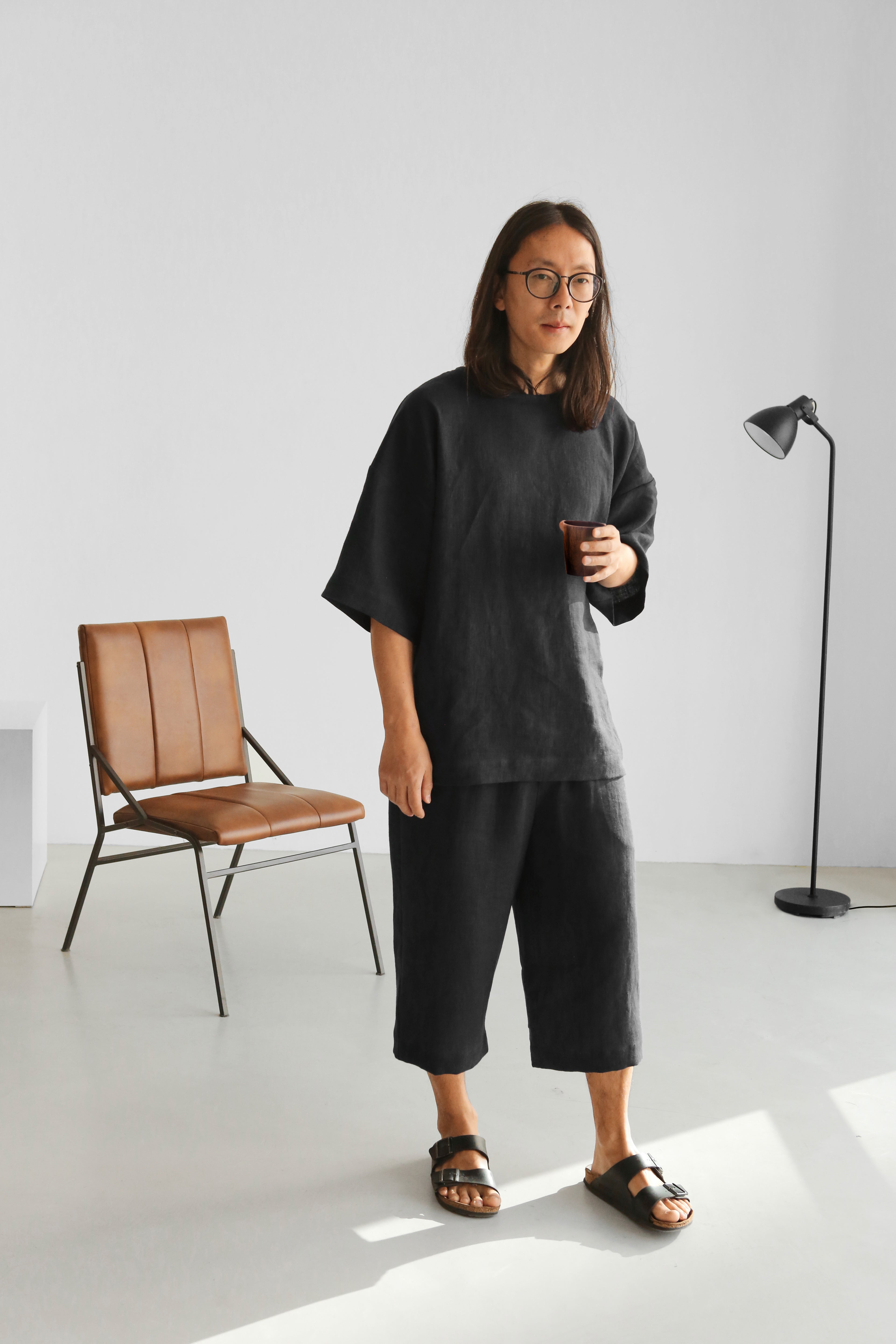 Capri linen pants WILLOW in Black