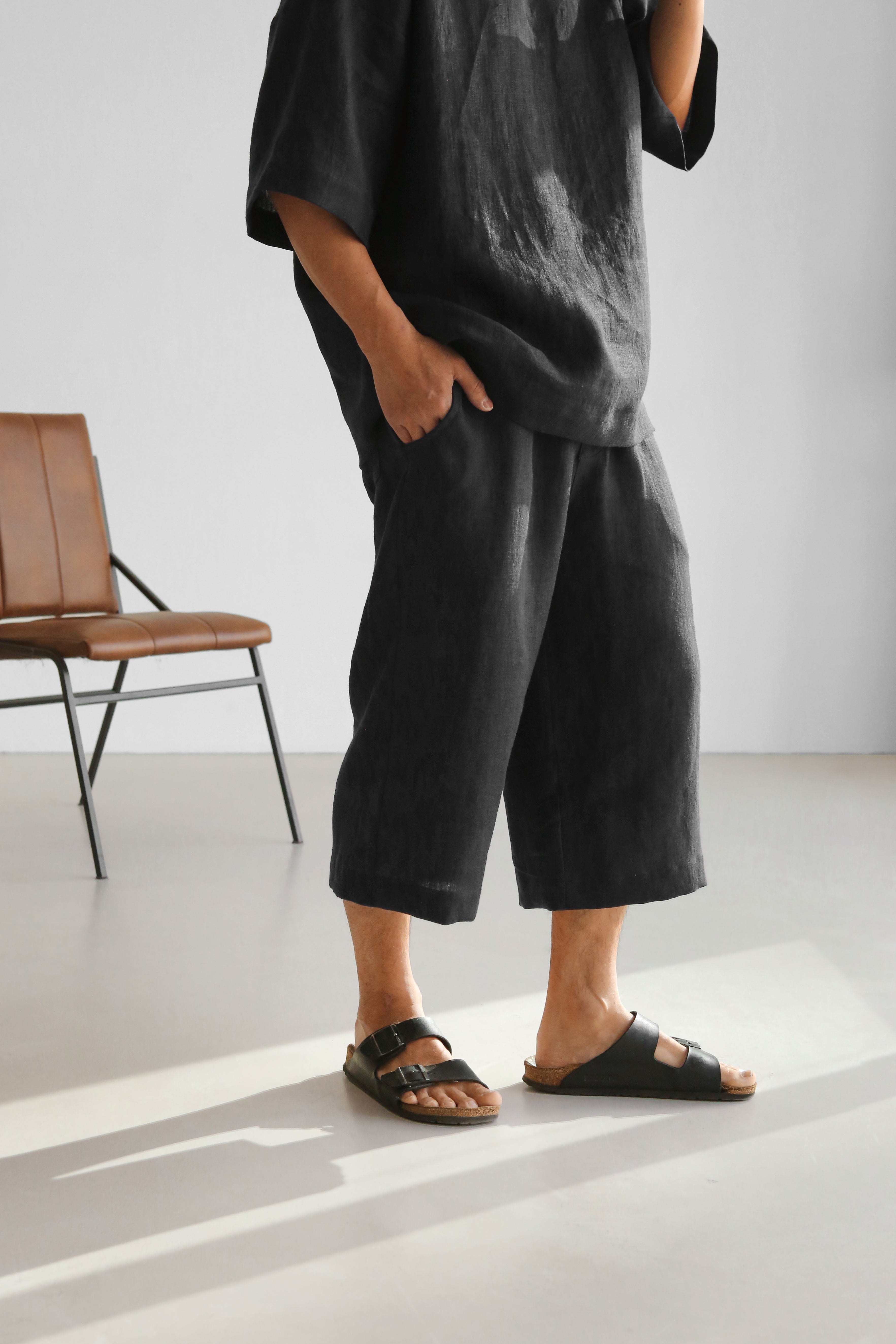 Capri linen pants WILLOW in Black