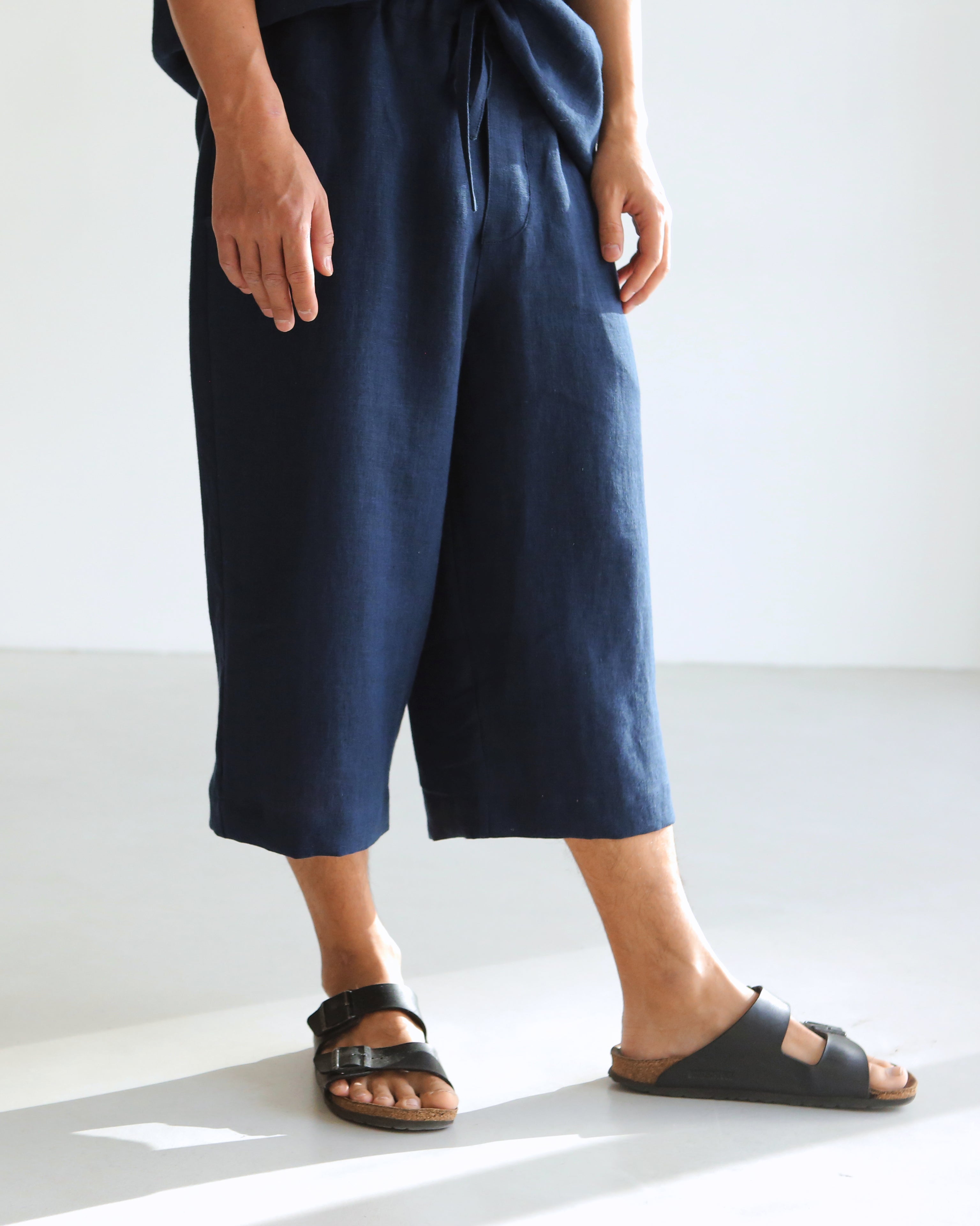 Capri linen pants WILLOW in Dark blue