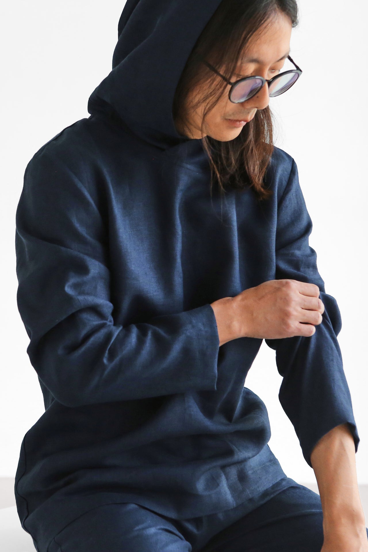 Men’s Linen Hoodie BALSA in Dark blue