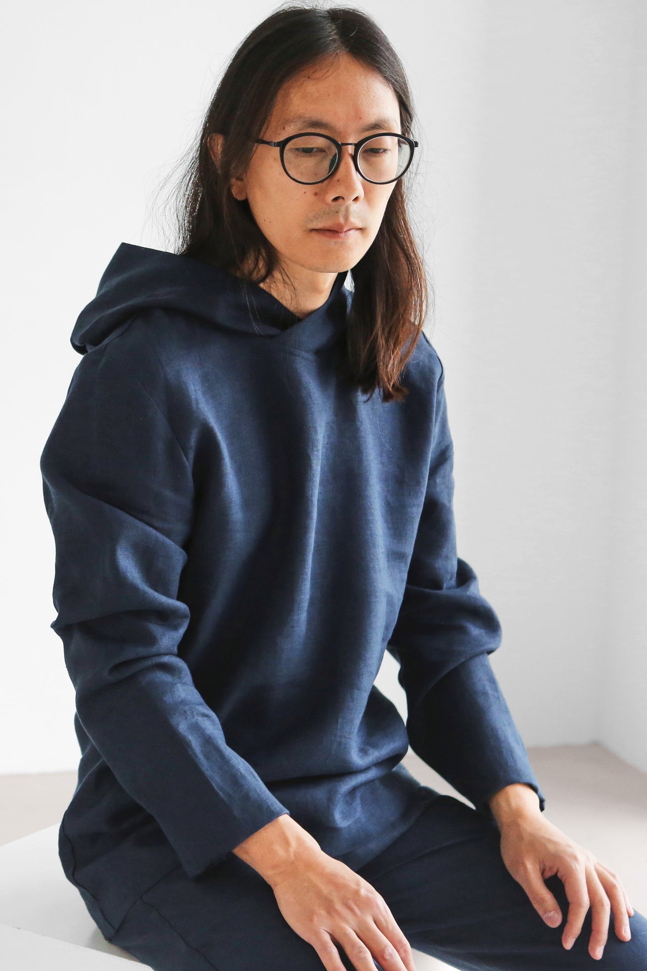 Men’s Linen Hoodie BALSA in Dark blue