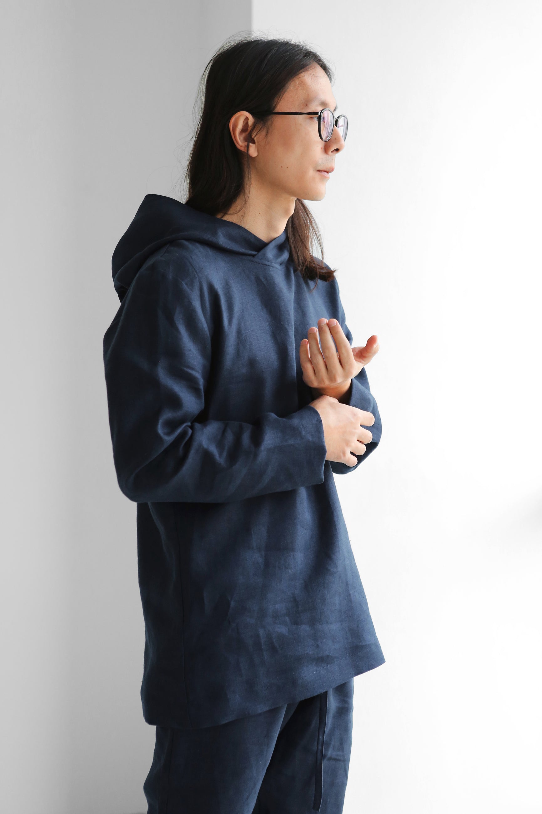 Men’s Linen Hoodie BALSA in Dark blue