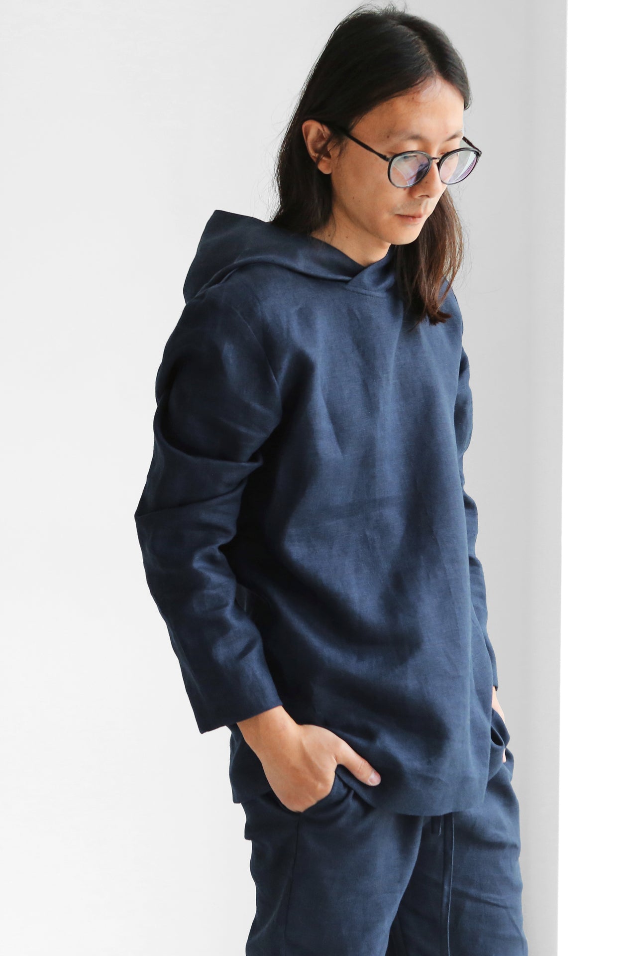 Men’s Linen Hoodie BALSA in Dark blue
