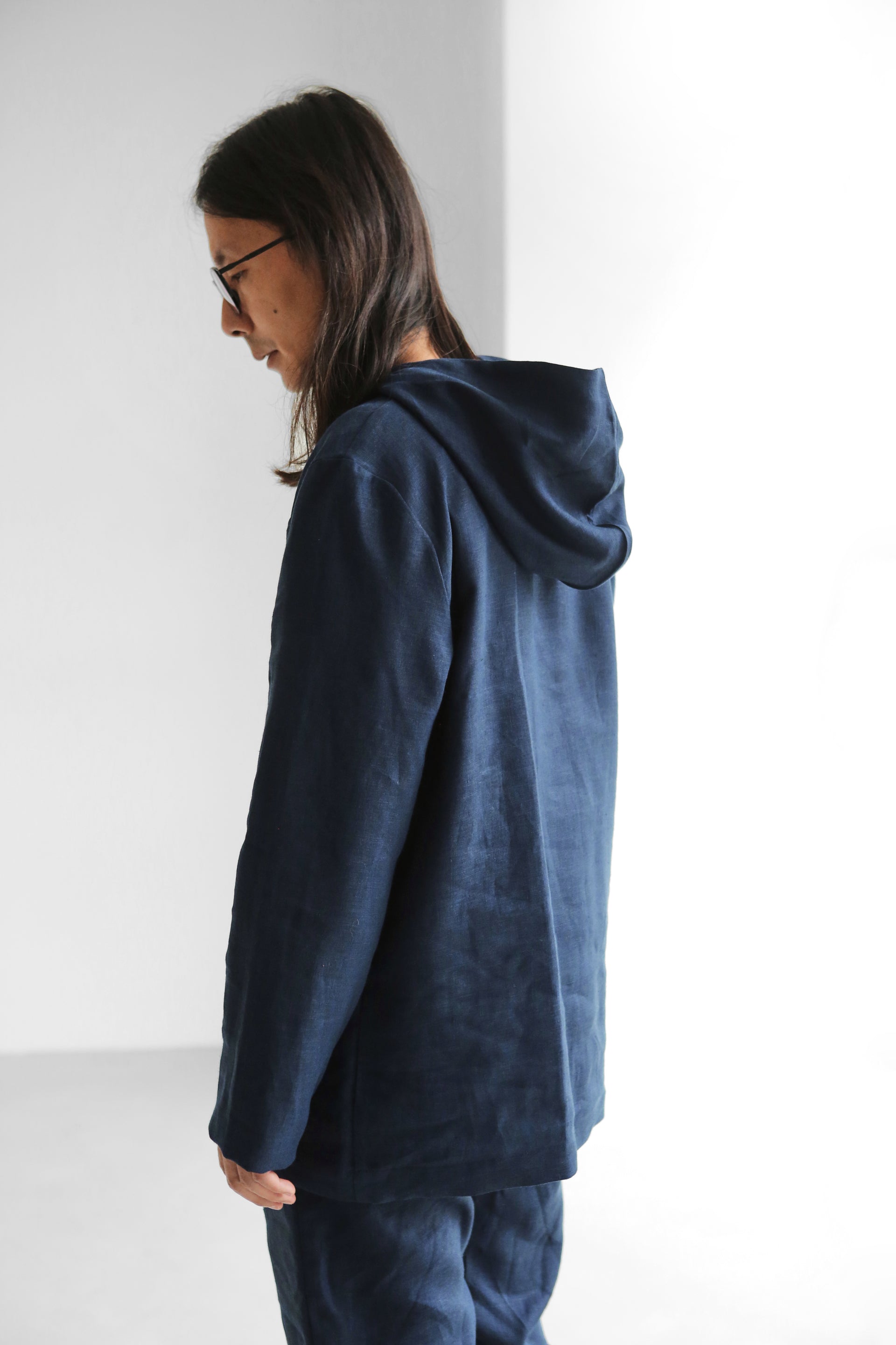 Men’s Linen Hoodie BALSA in Dark blue