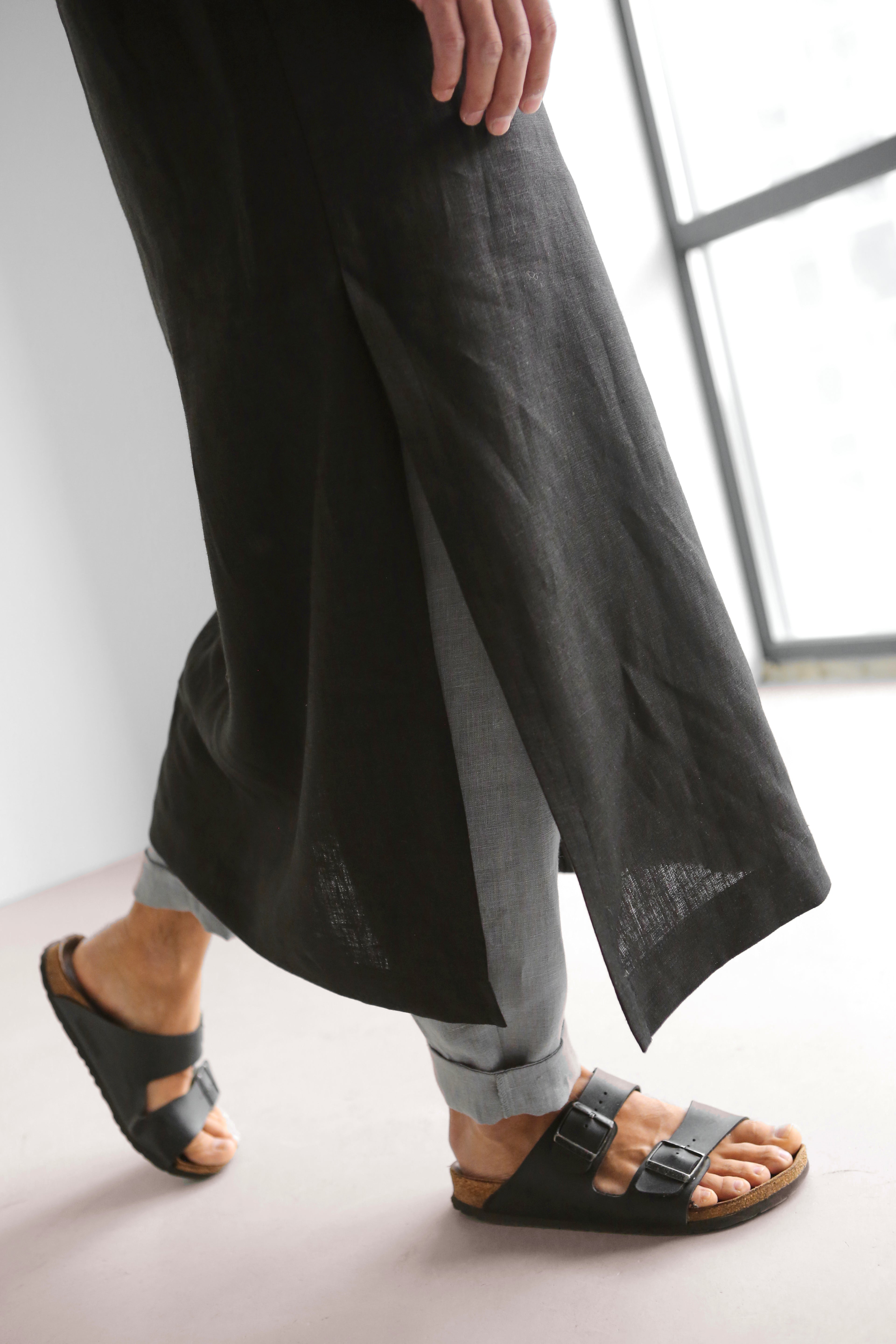 Men’s Long Linen Shirt, Kaftan CYPRESS in Black