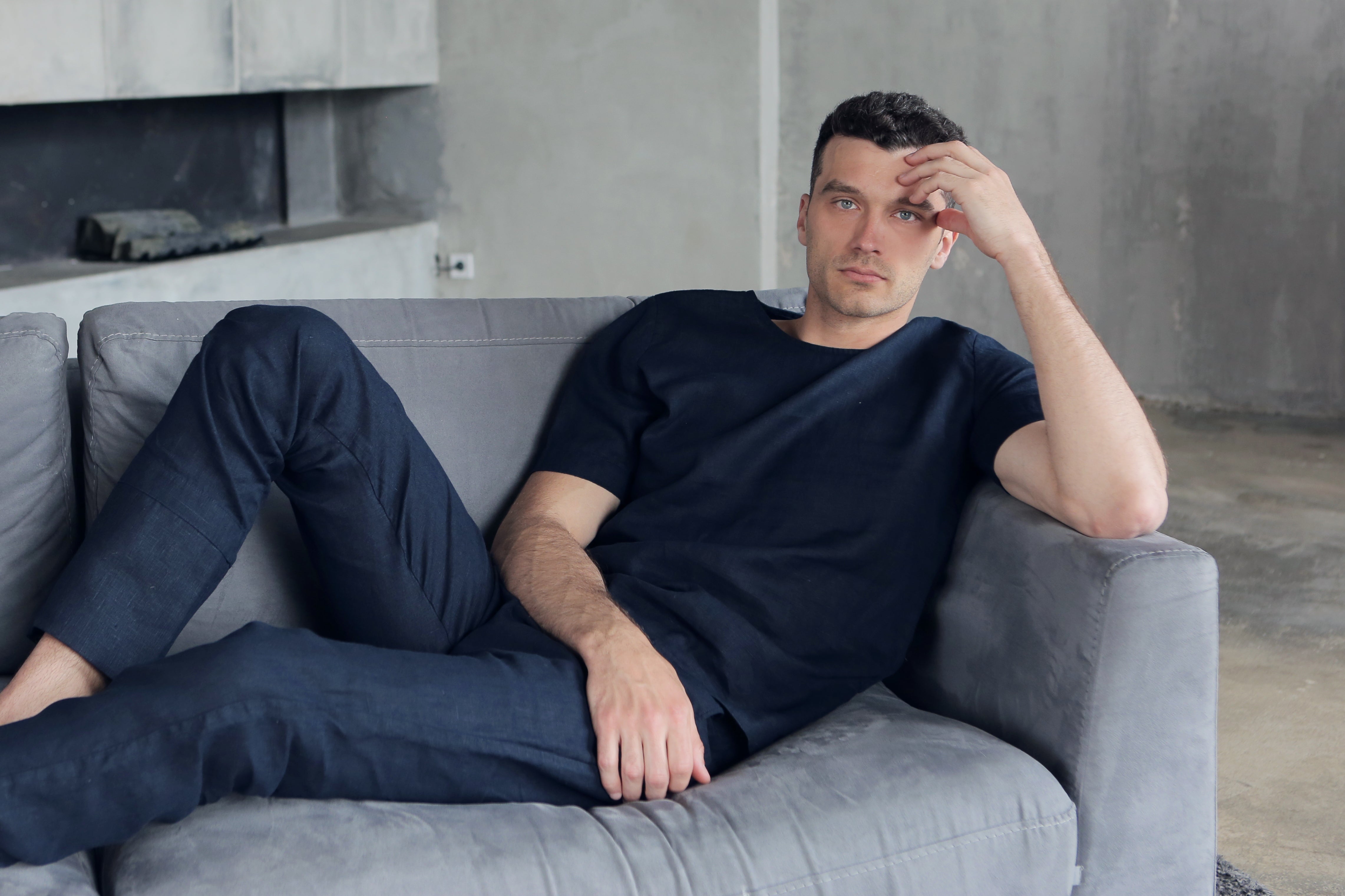 Men’s Linen T-Shirt LINDEN in Dark blue