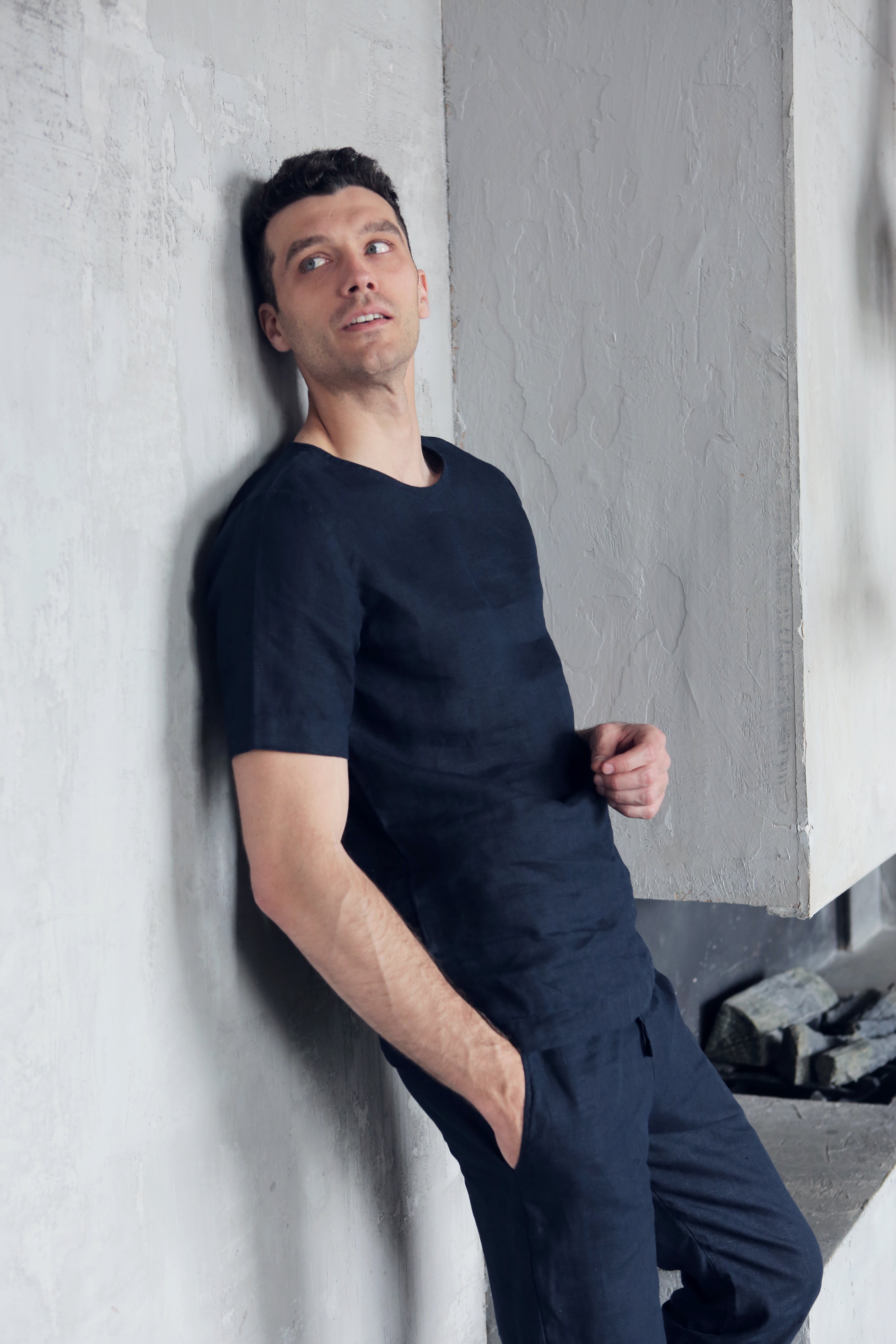Men’s Linen T-Shirt LINDEN in Dark blue