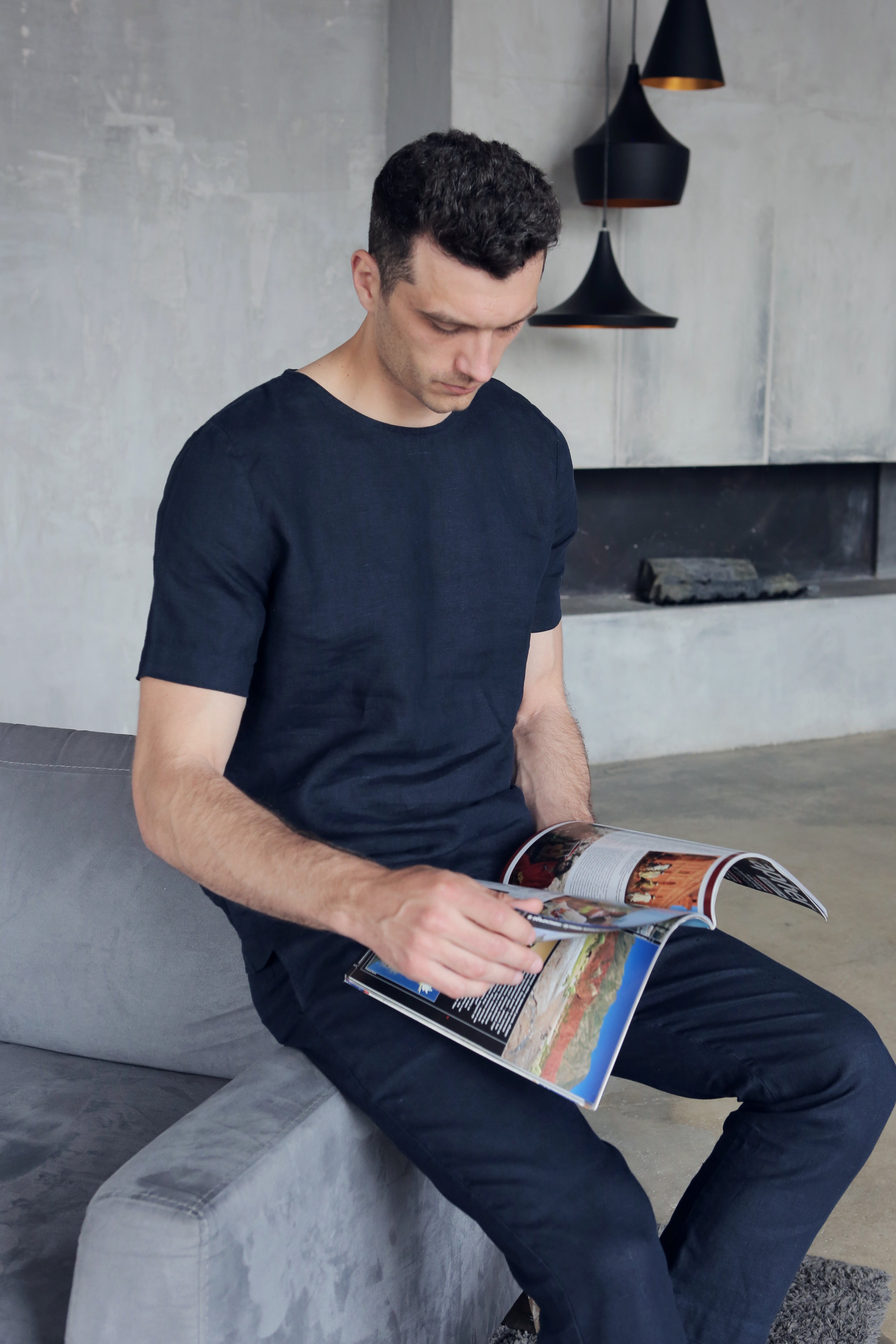 Men’s Linen T-Shirt LINDEN in Dark blue