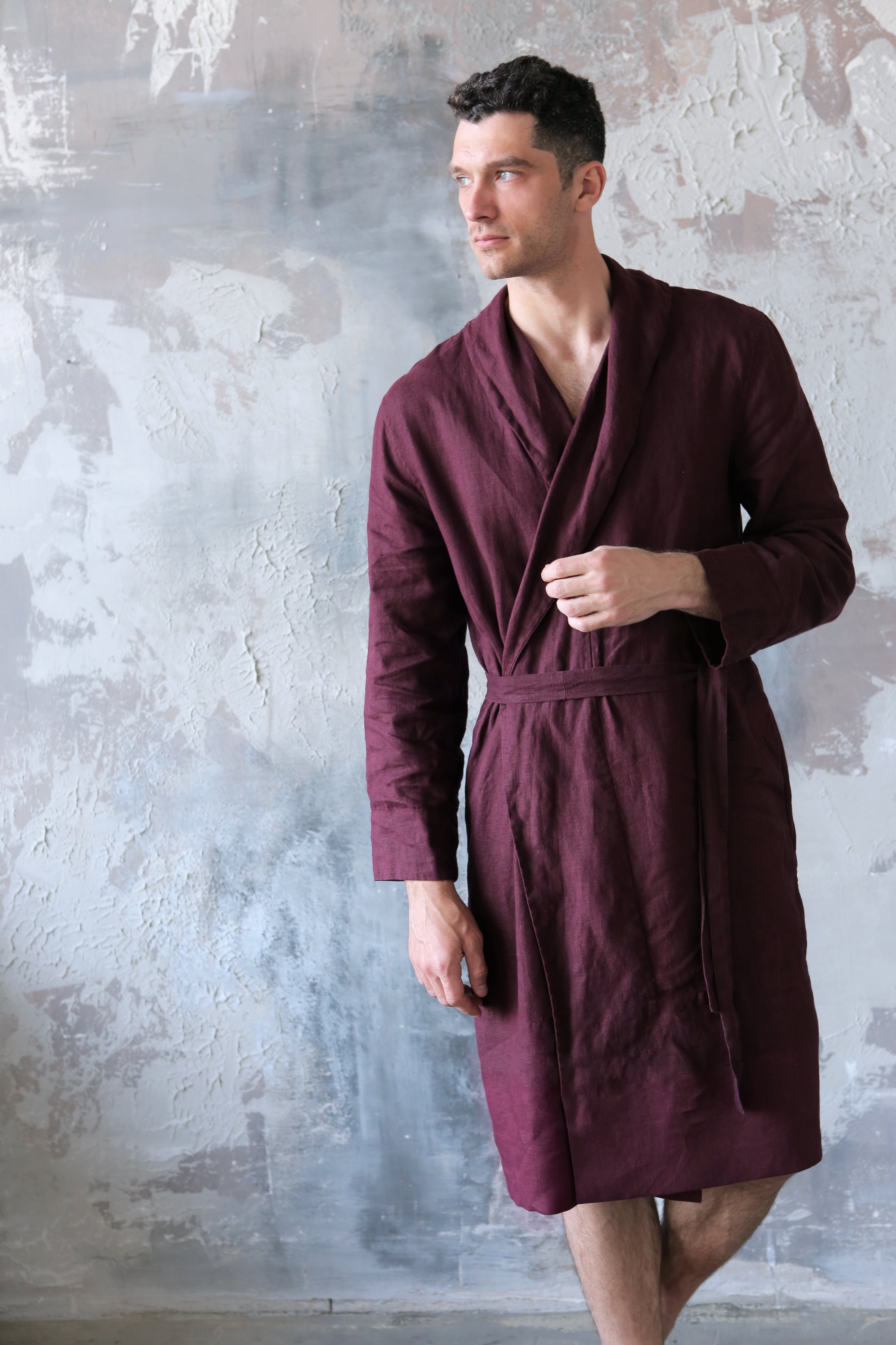Men’s linen robe JUNIPER in Burgundy