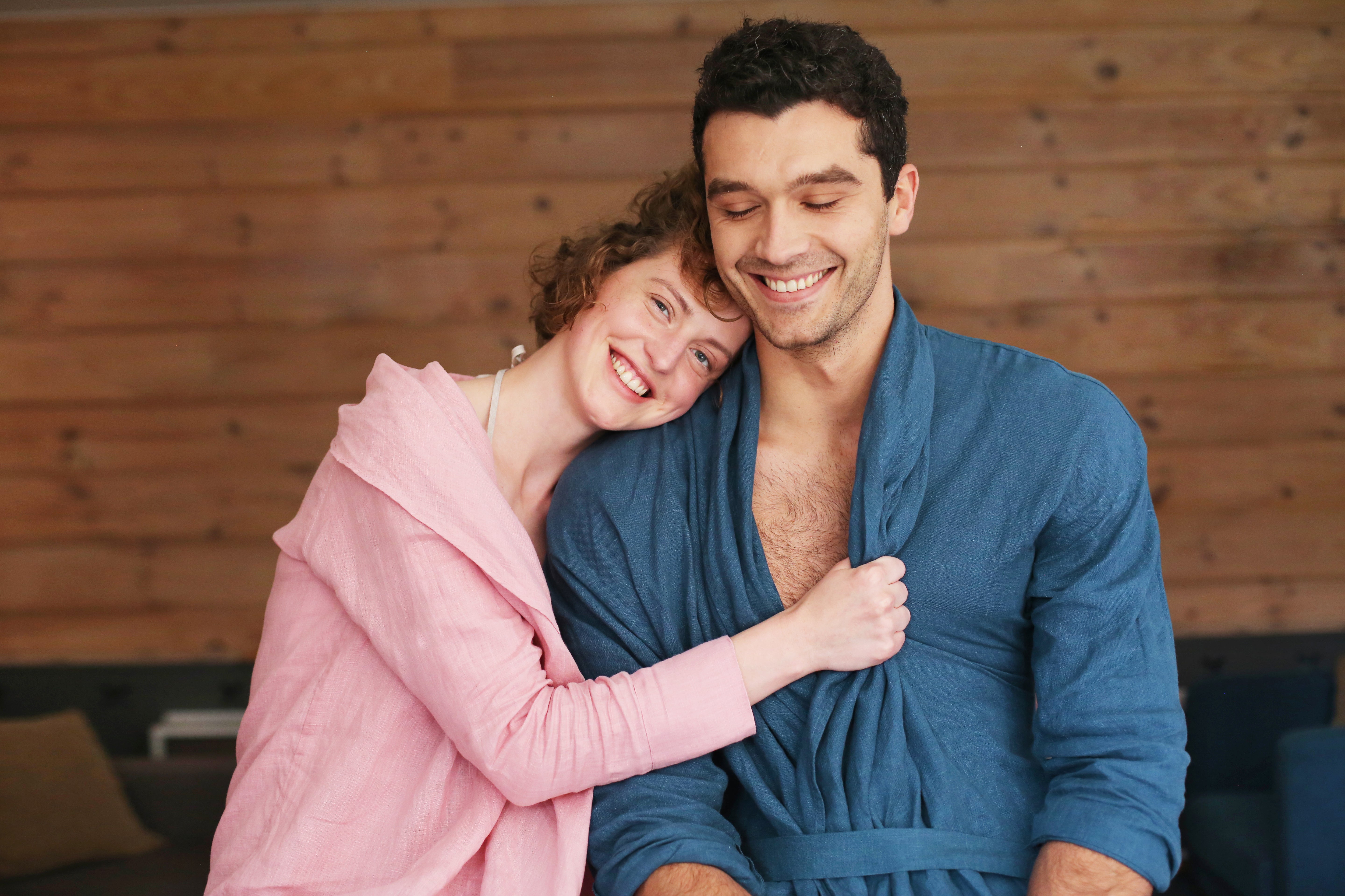 Men’s linen robe JUNIPER in Navy blue