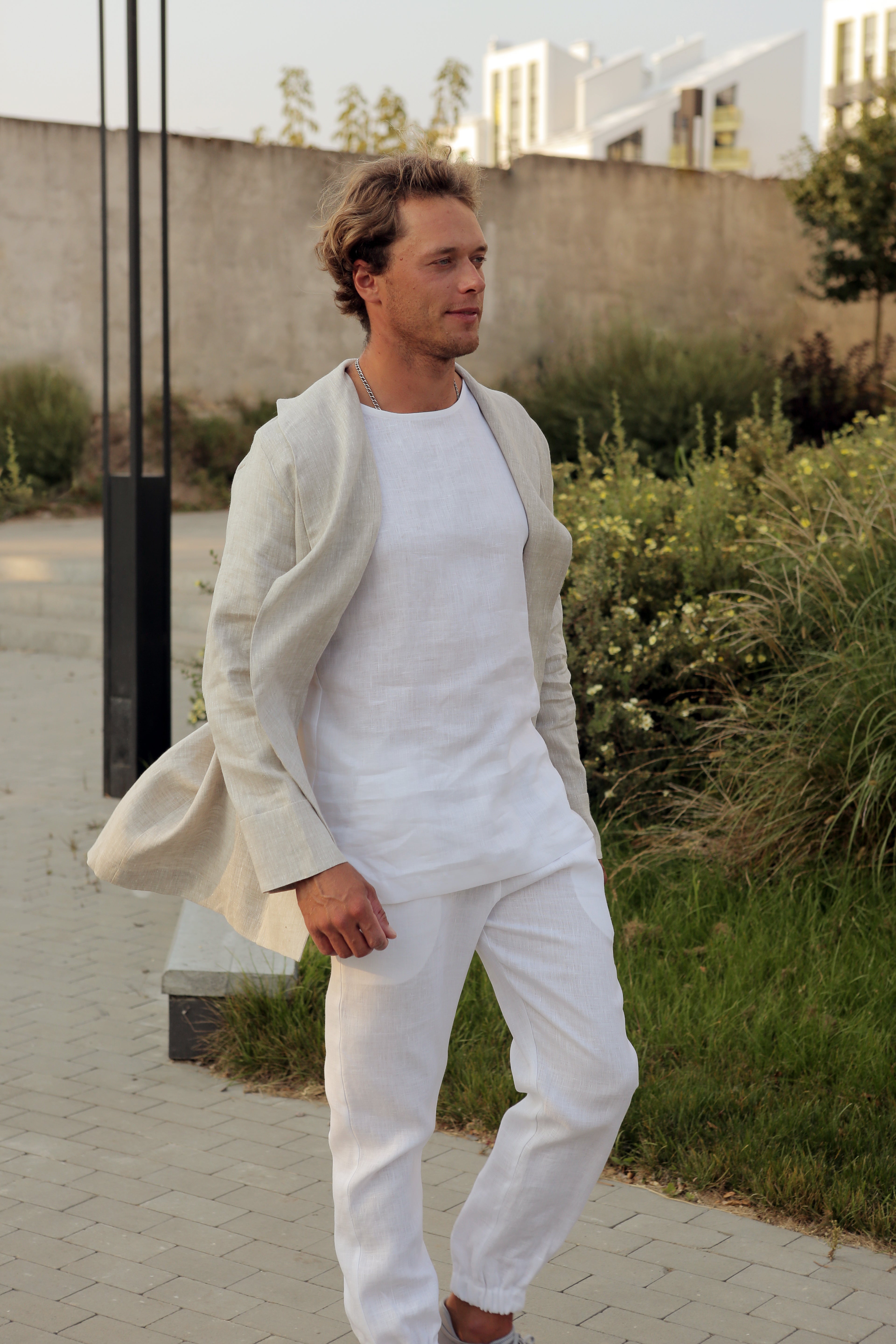 Men’s Linen Cardigan WALNUT in Beige