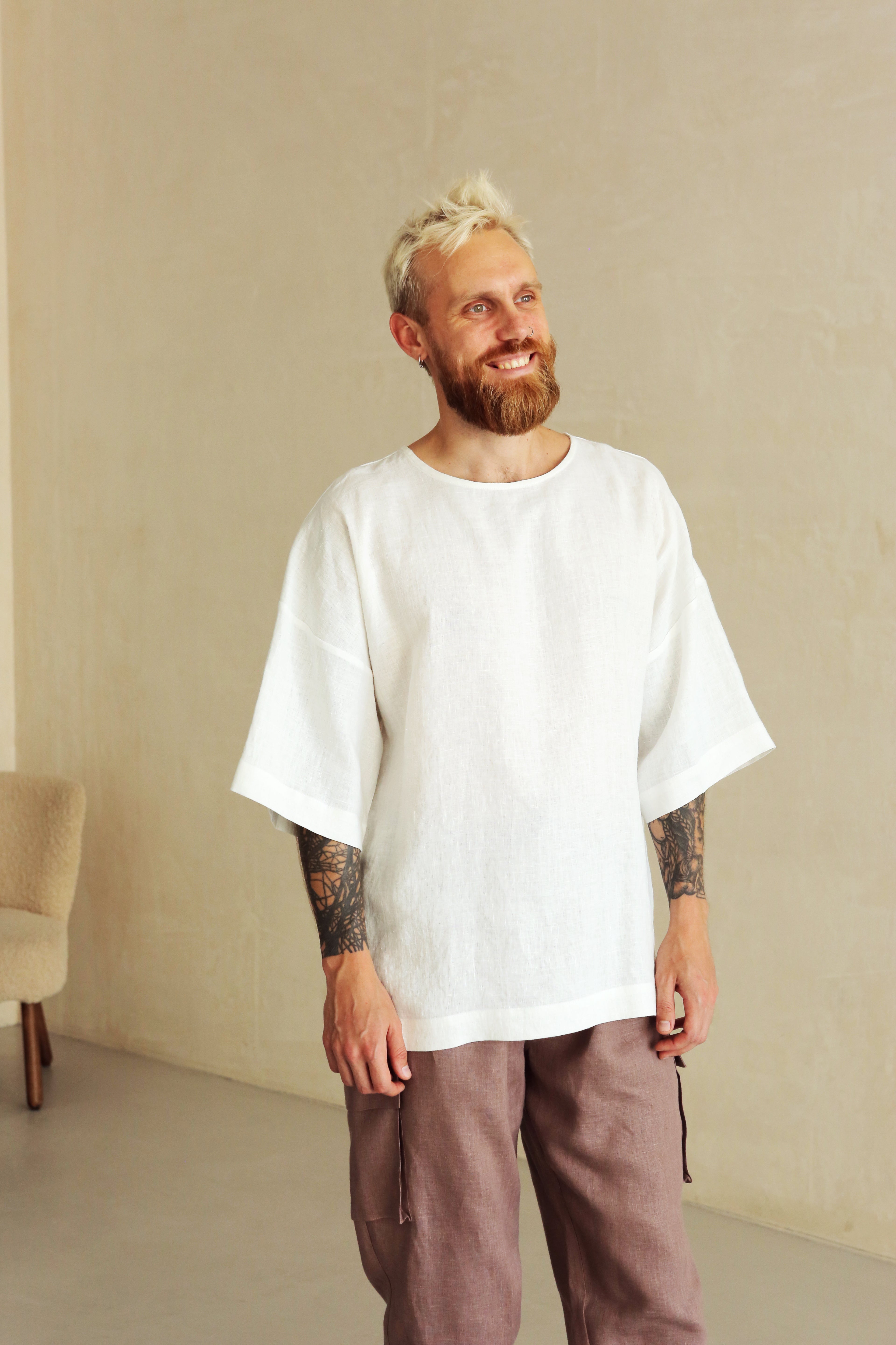 Men’s Oversized Linen T-Shirt LOTUS in Cream