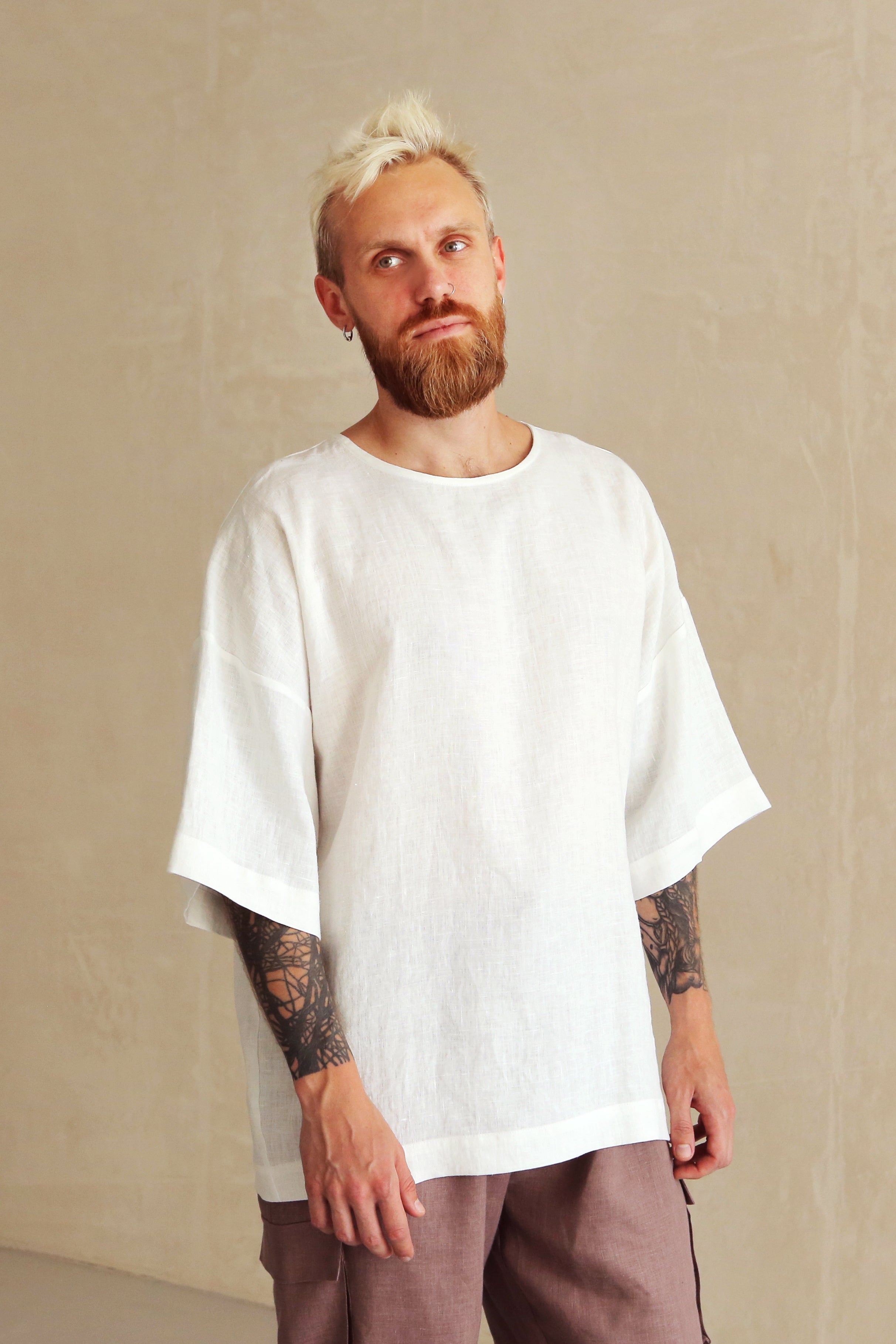 Men’s Oversized Linen T-Shirt LOTUS in Cream
