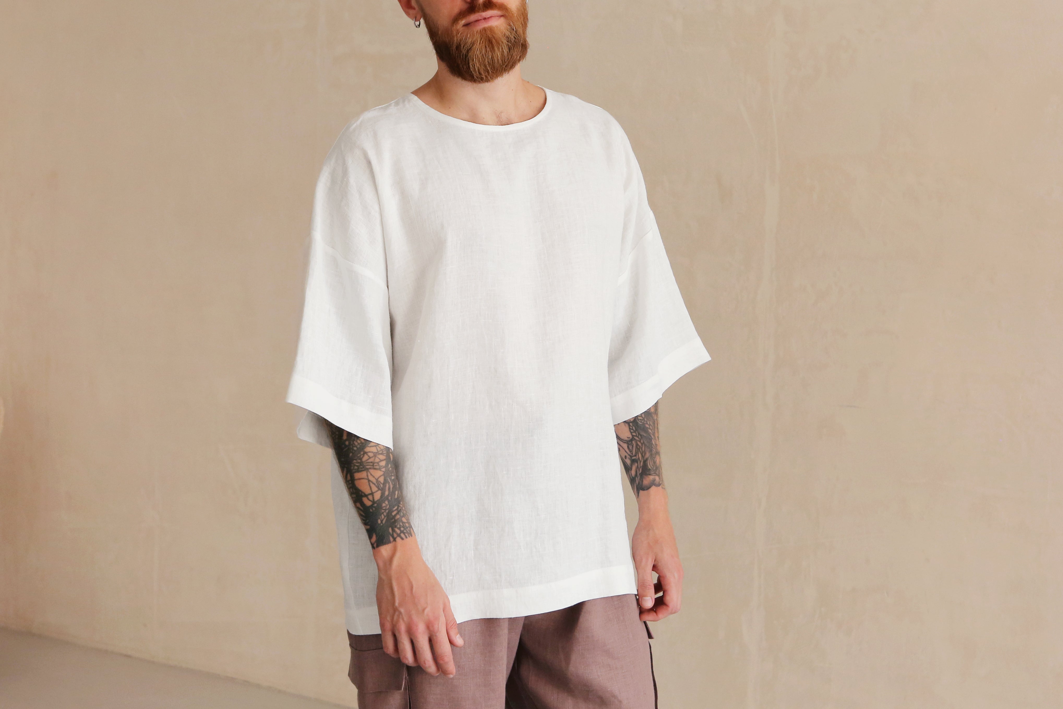 Men’s Oversized Linen T-Shirt LOTUS in White
