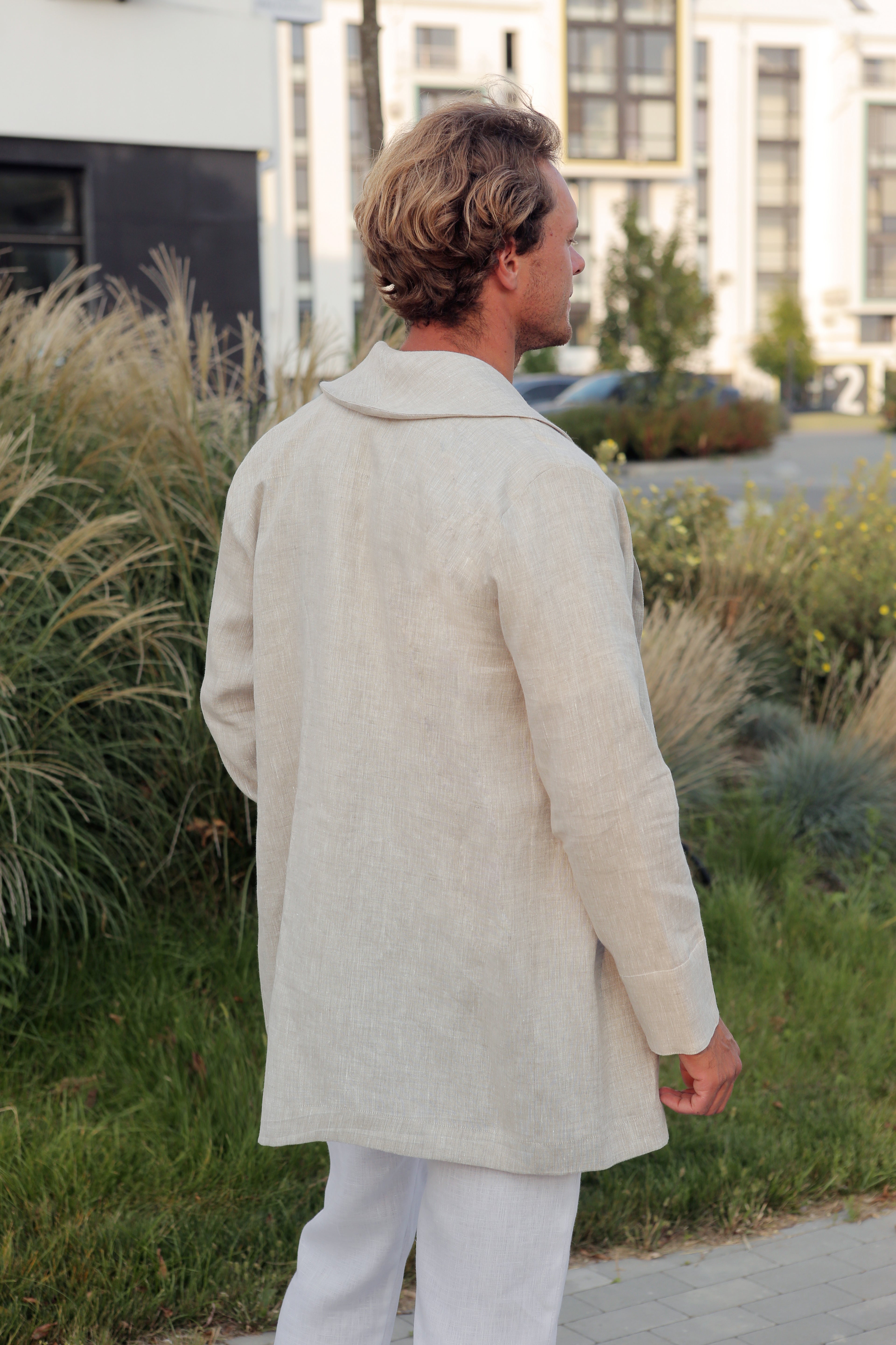 Men’s Linen Cardigan WALNUT in Beige
