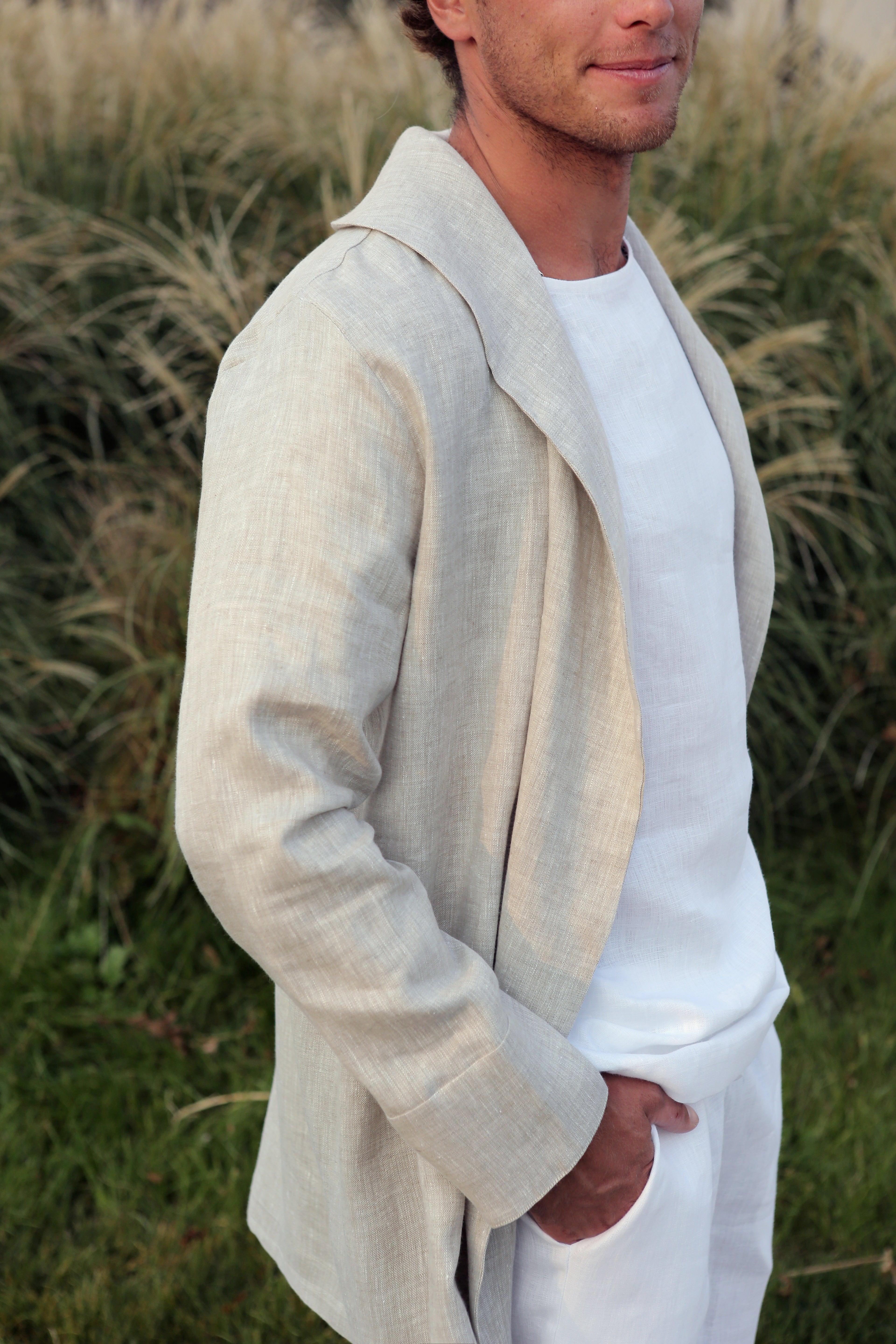Men’s Linen Cardigan WALNUT in Beige