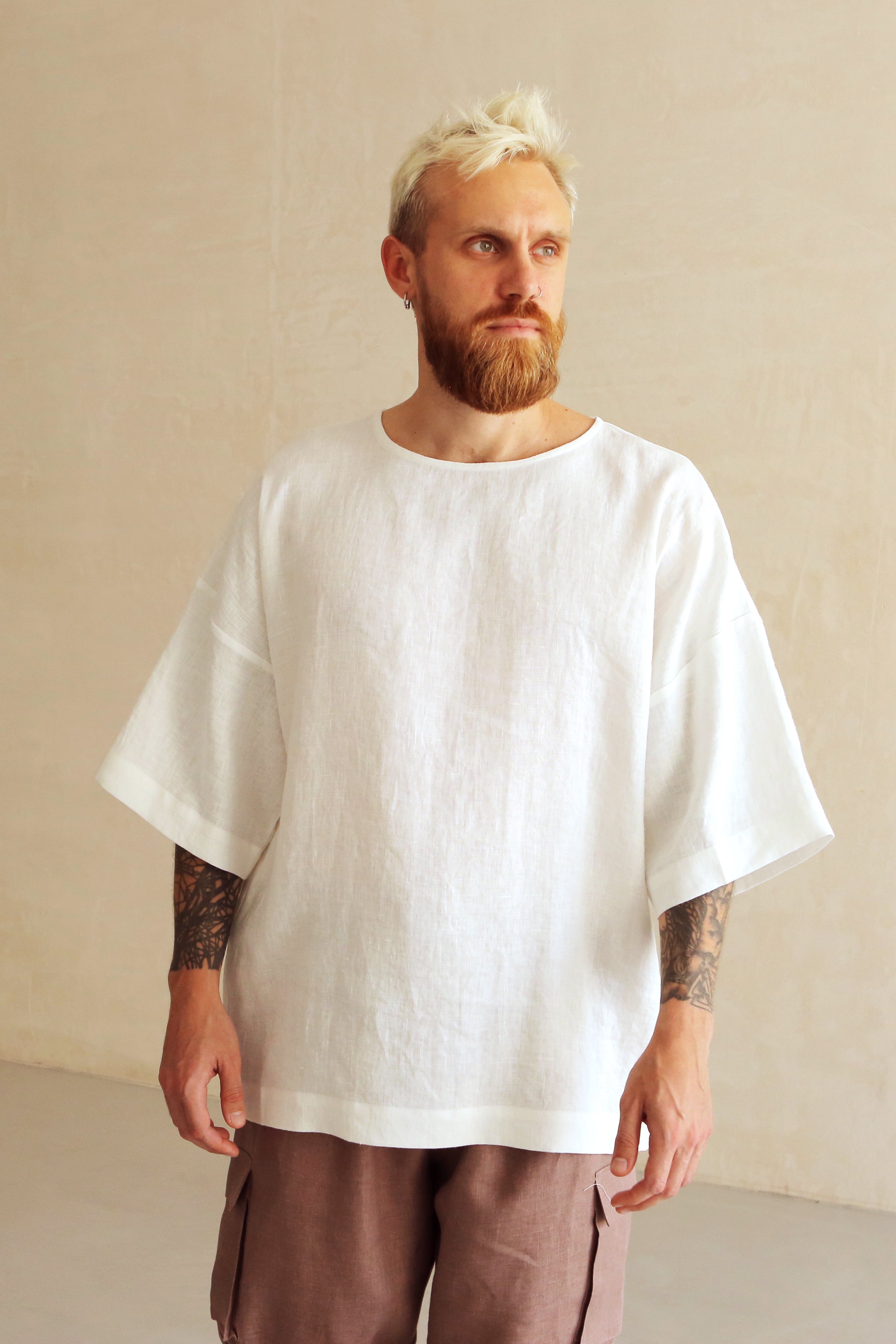 Men’s Oversized Linen T-Shirt LOTUS in Cream
