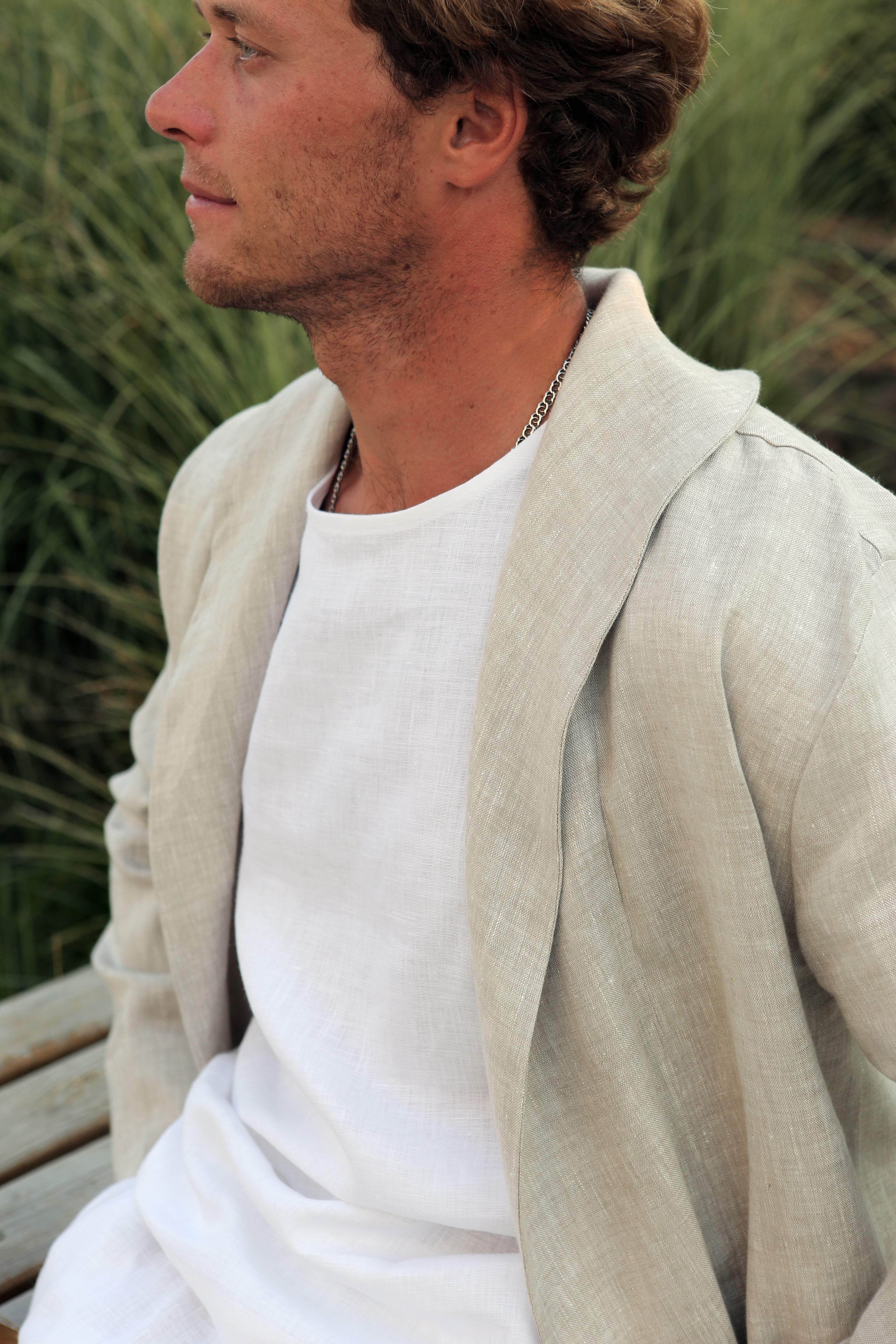 Men’s Linen Cardigan WALNUT in Beige