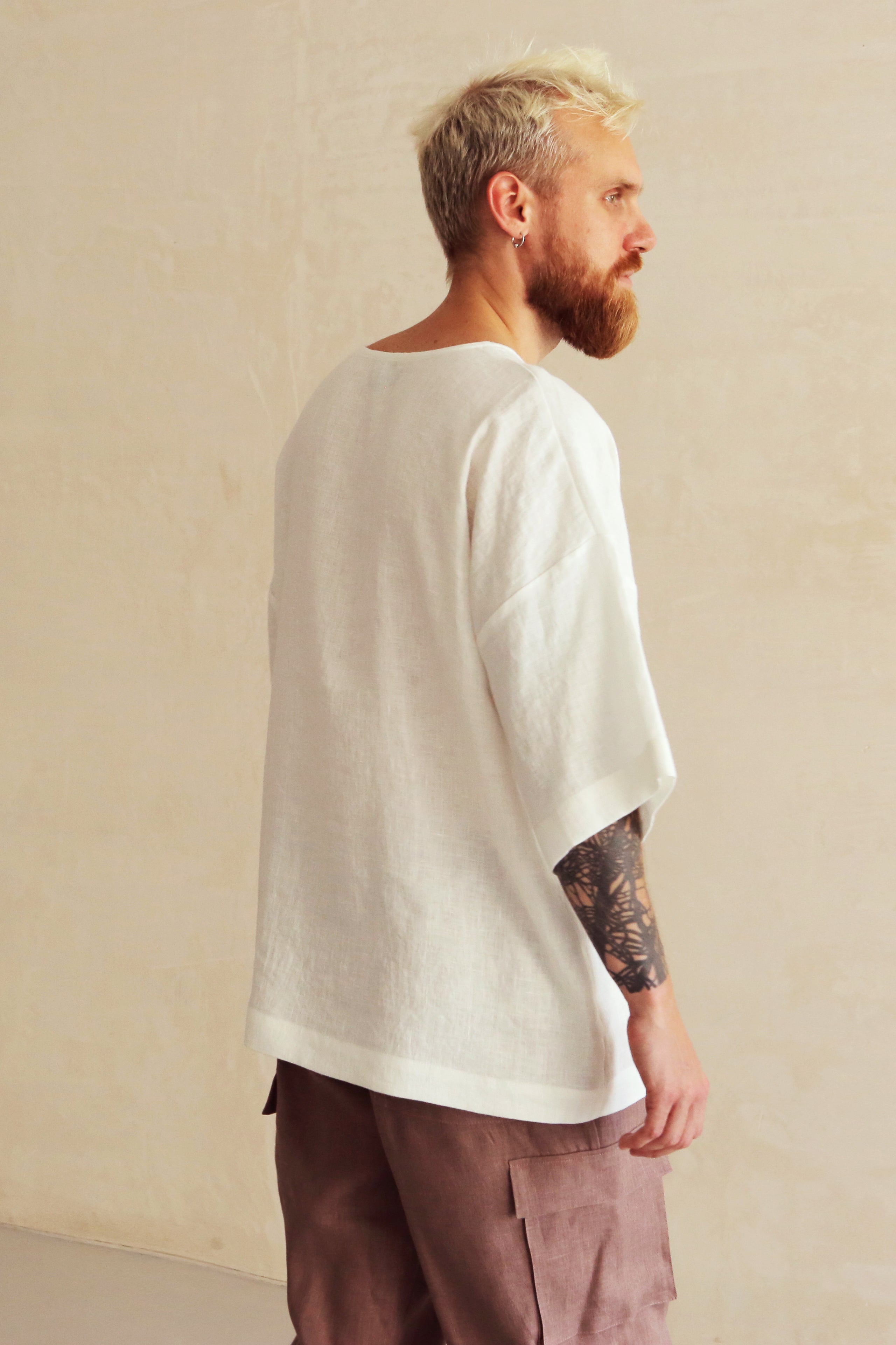 Men’s Oversized Linen T-Shirt LOTUS in Cream