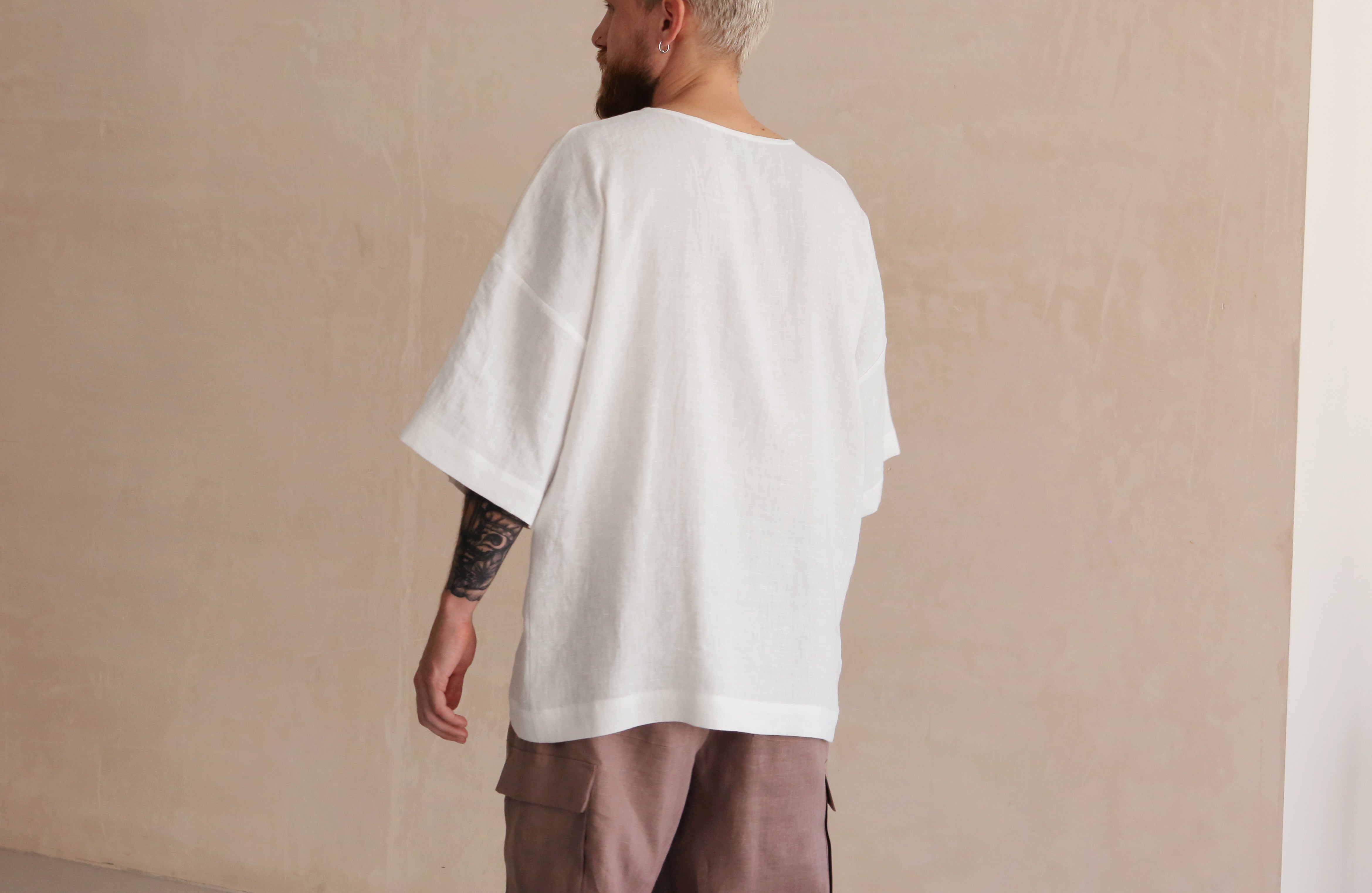 Men’s Oversized Linen T-Shirt LOTUS in White