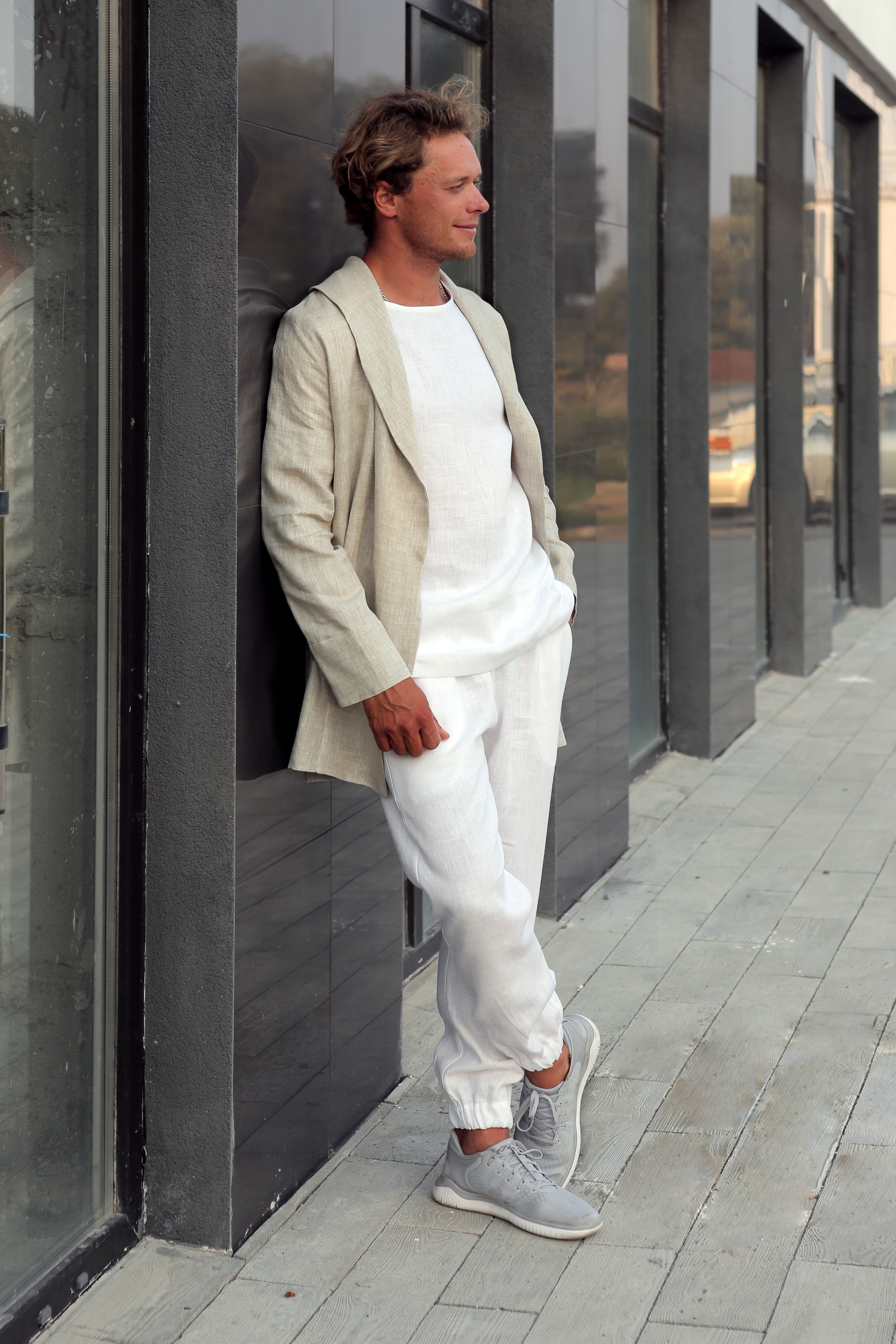 Men's Linen Cardigan WALNUT in Beige