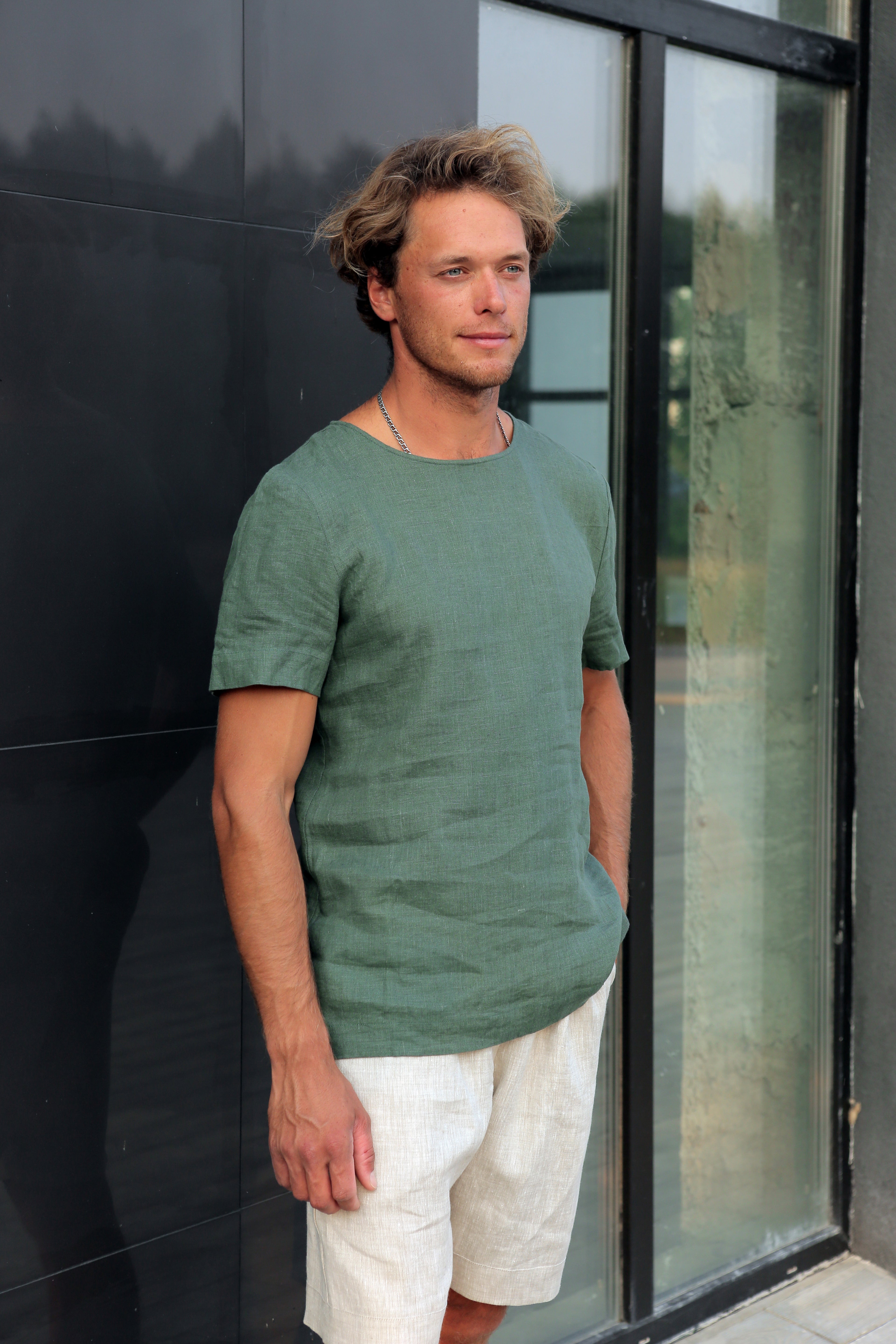 Men’s Linen T-Shirt LINDEN in Green