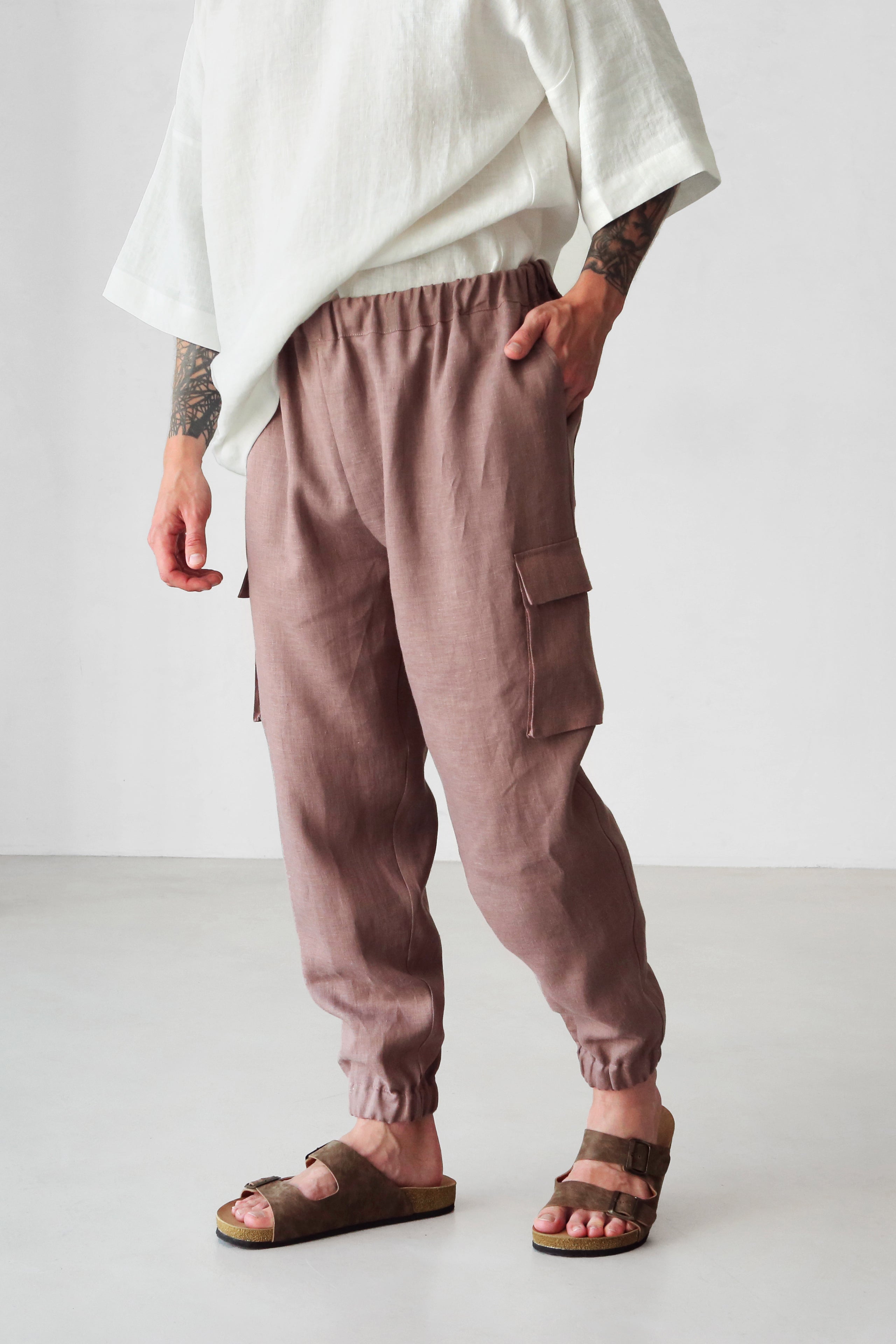 Men’s linen cargo pants SUMAC in Latte