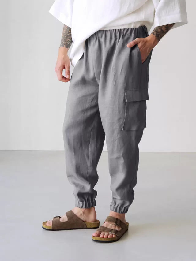 Men’s linen cargo pants SUMAC in Dark grey