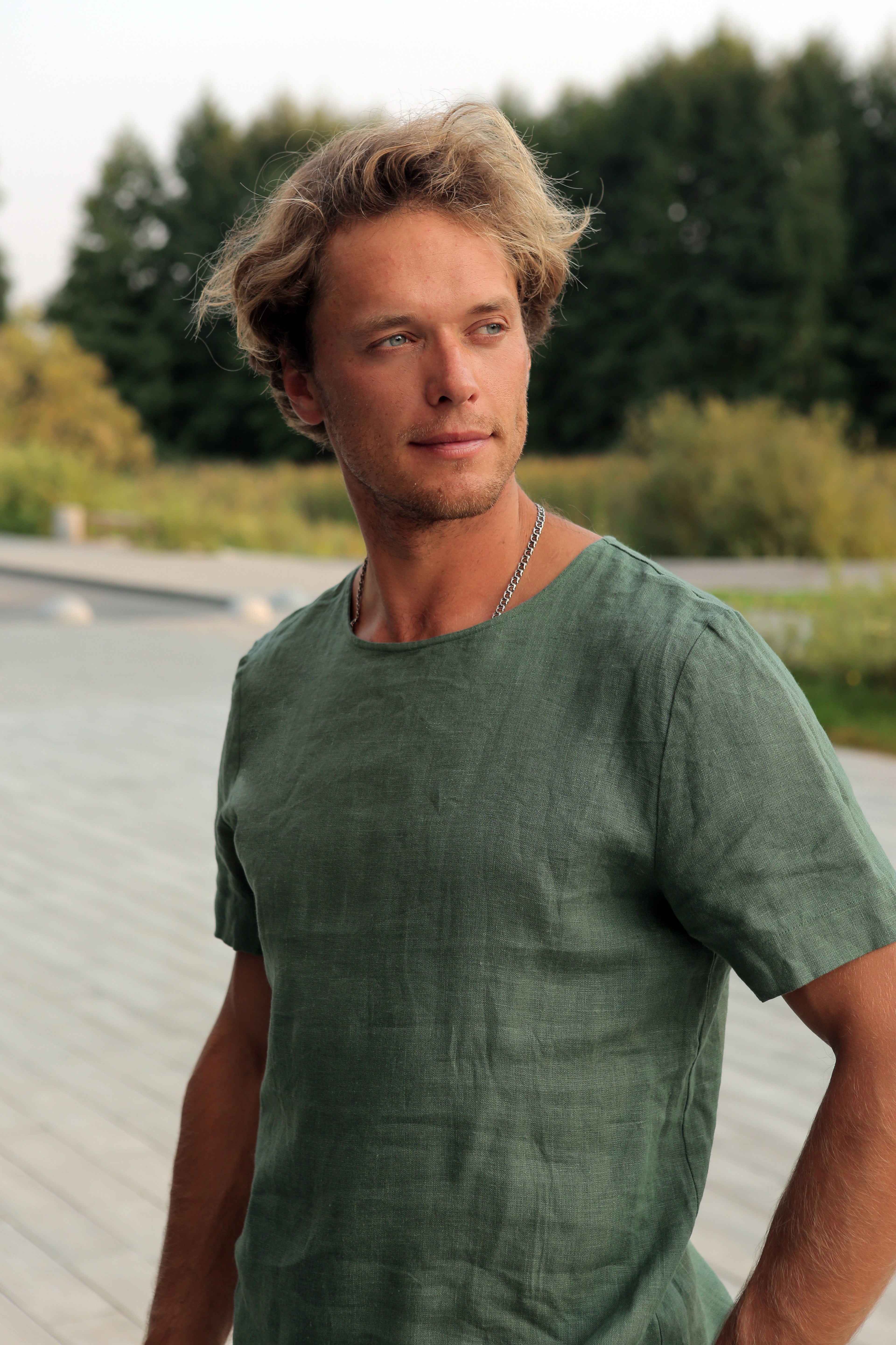 Men’s Linen T-Shirt LINDEN in Green