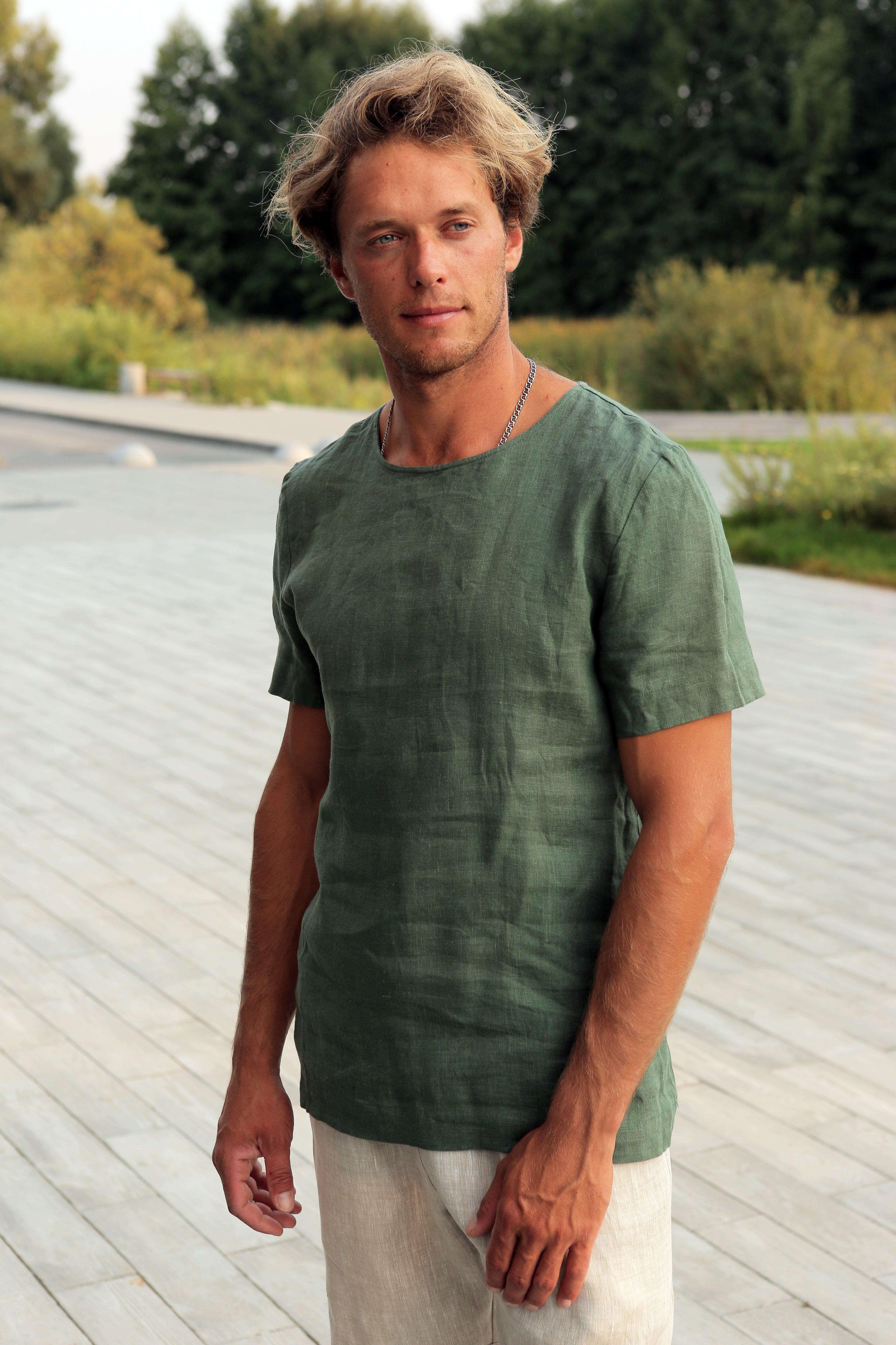 Men’s Linen T-Shirt LINDEN in Green
