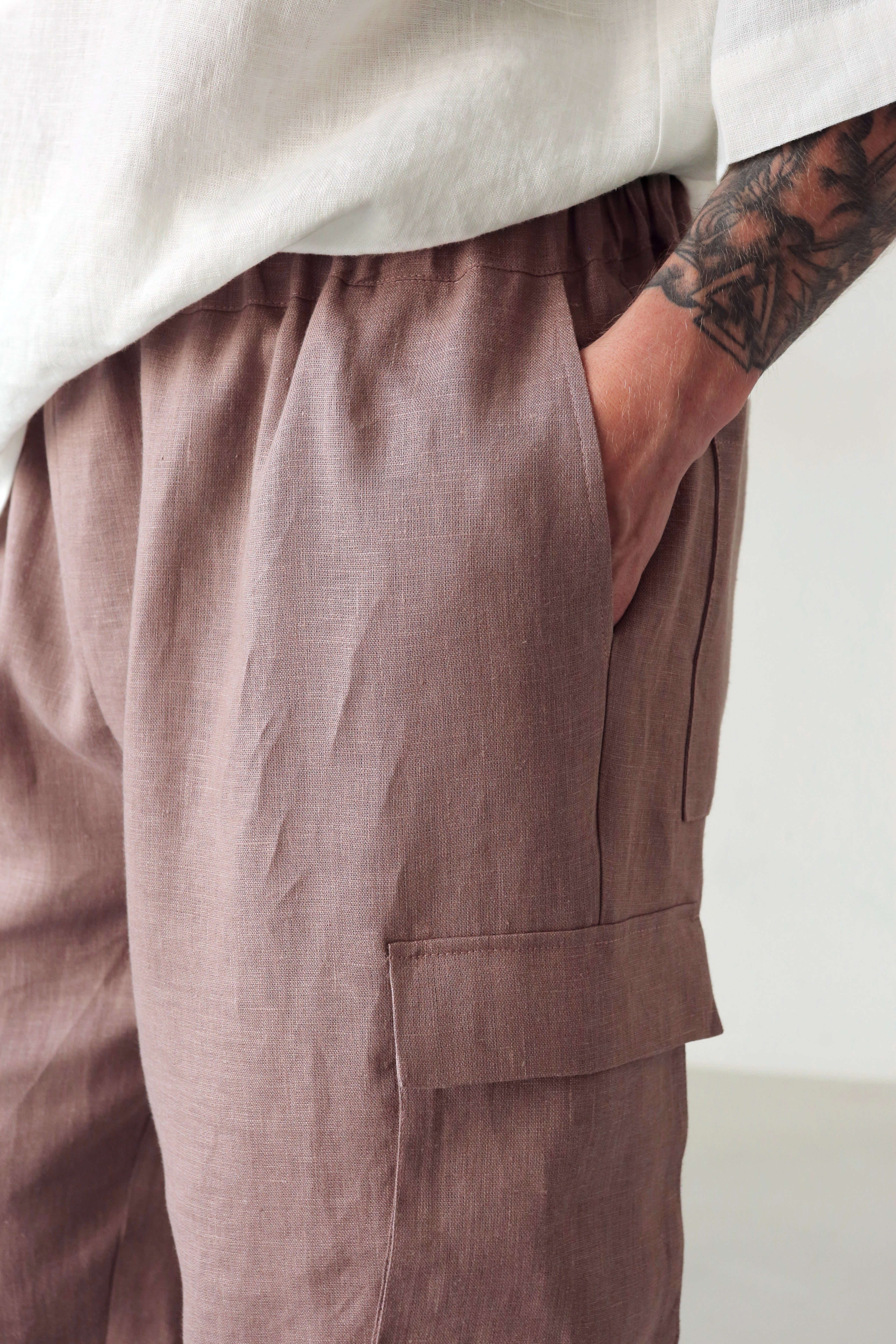 Men’s linen cargo pants SUMAC in Latte