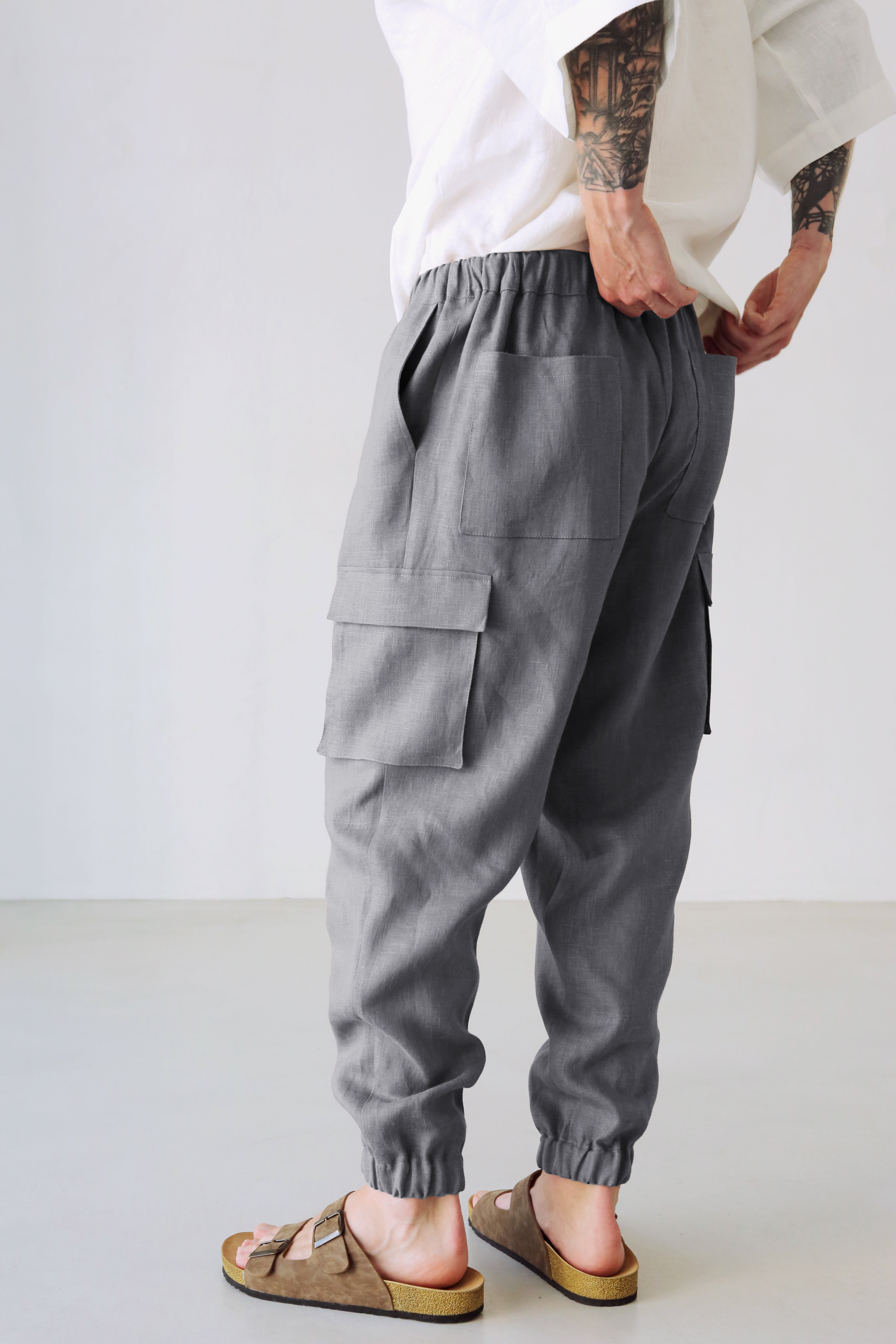 Men’s linen cargo pants SUMAC in Dark grey