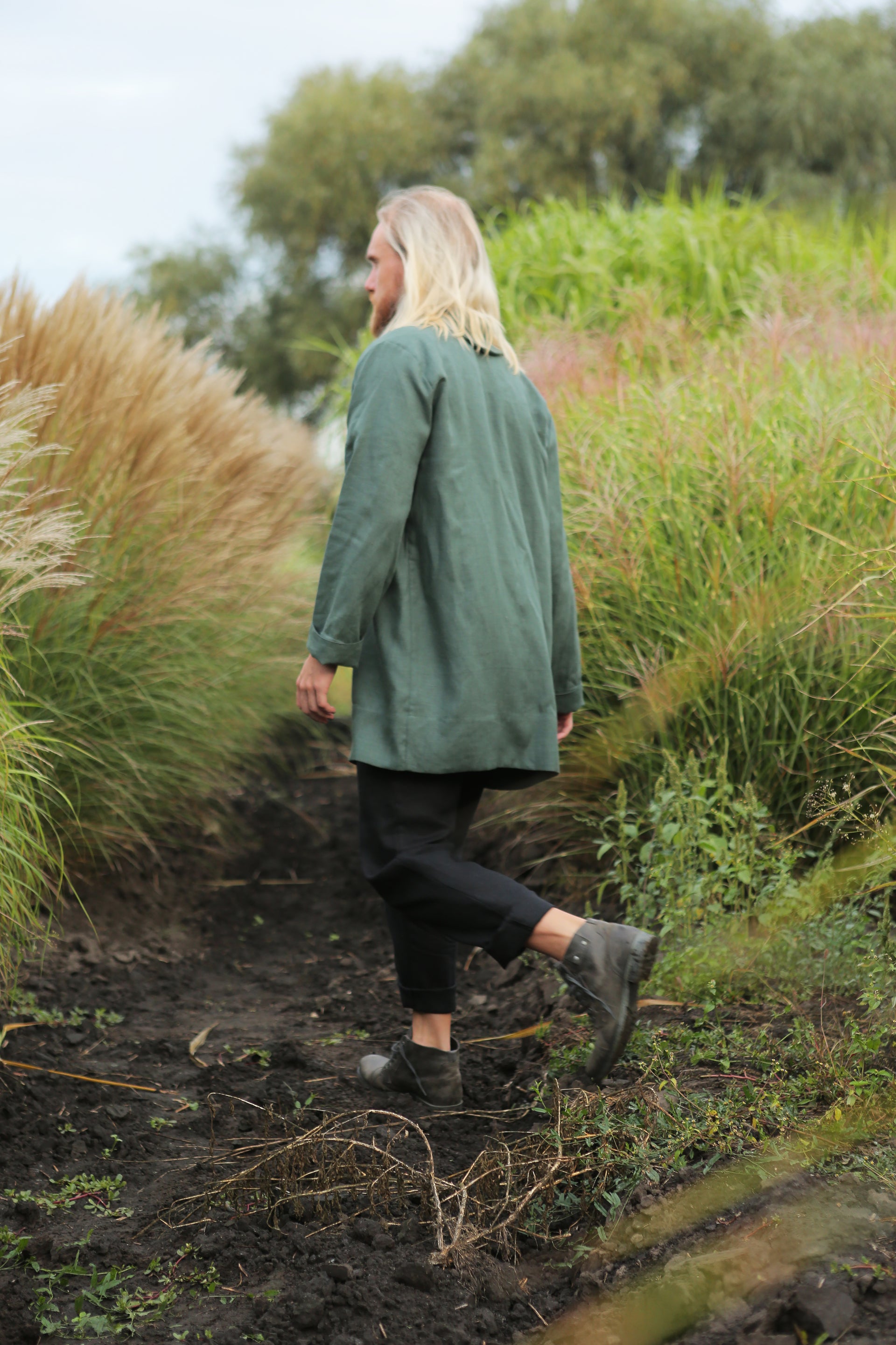 Men's Linen Cardigan WALNUT in Green