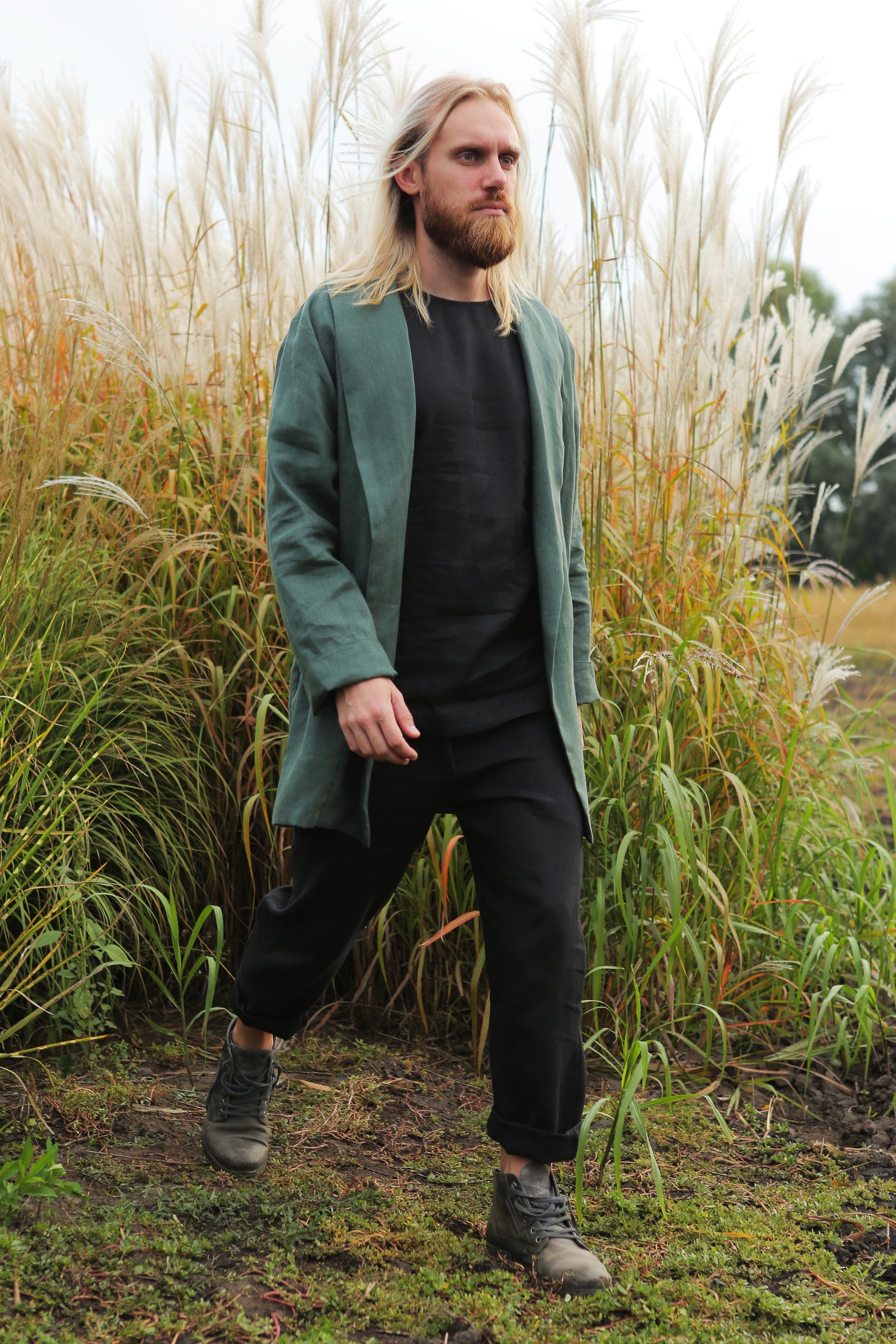 Men’s Linen Cardigan WALNUT in Green
