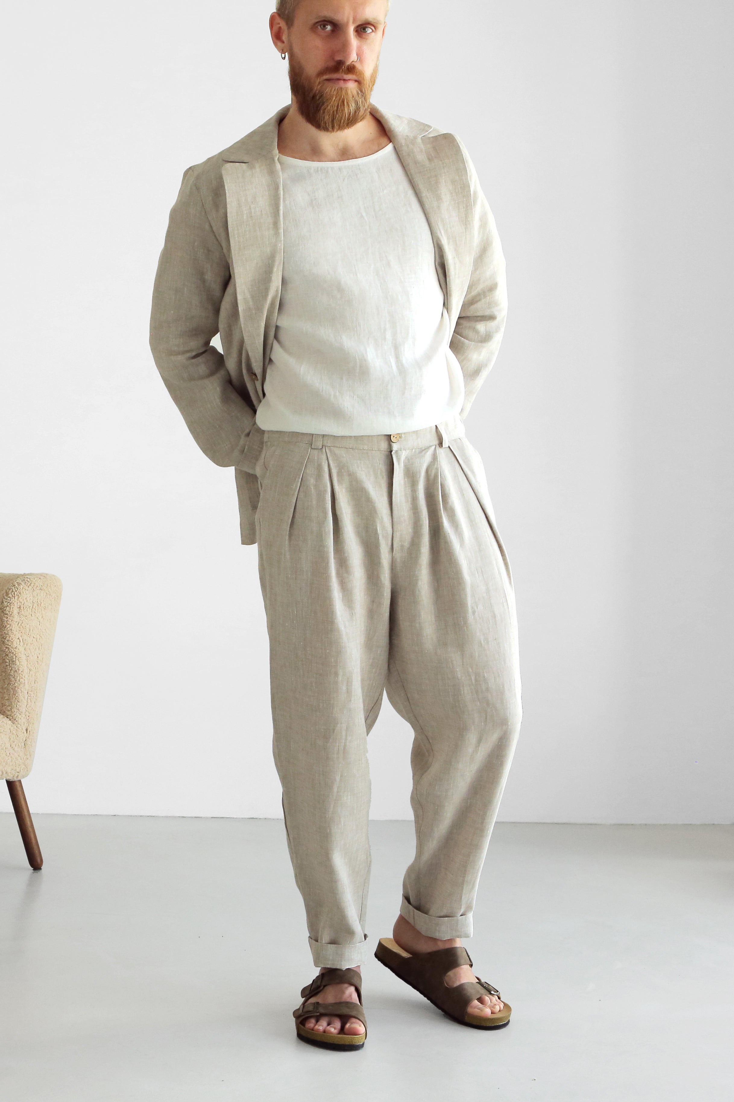 Loose Pleated Pants CEDAR in Beige