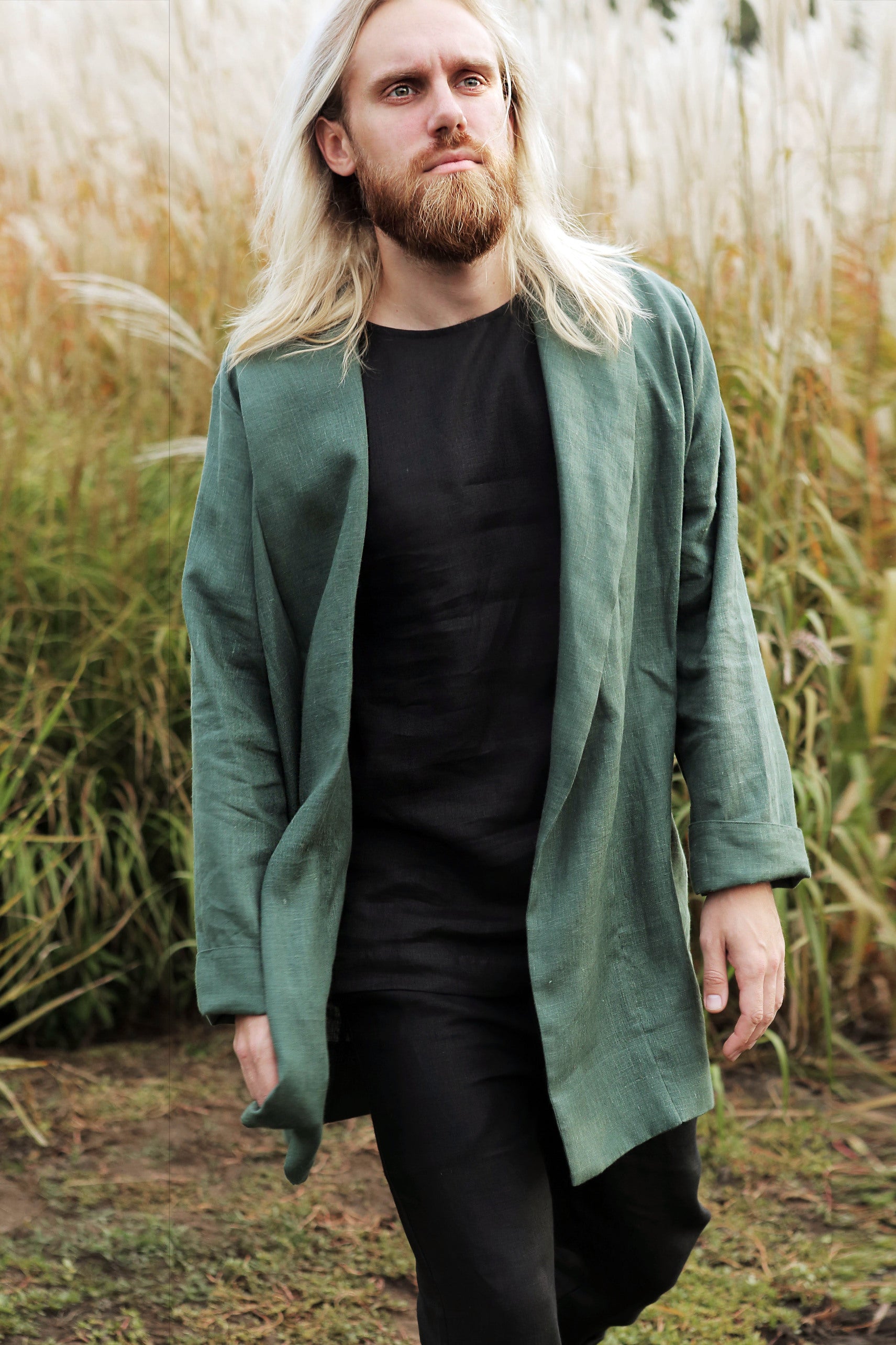 Men’s Linen Cardigan WALNUT in Green