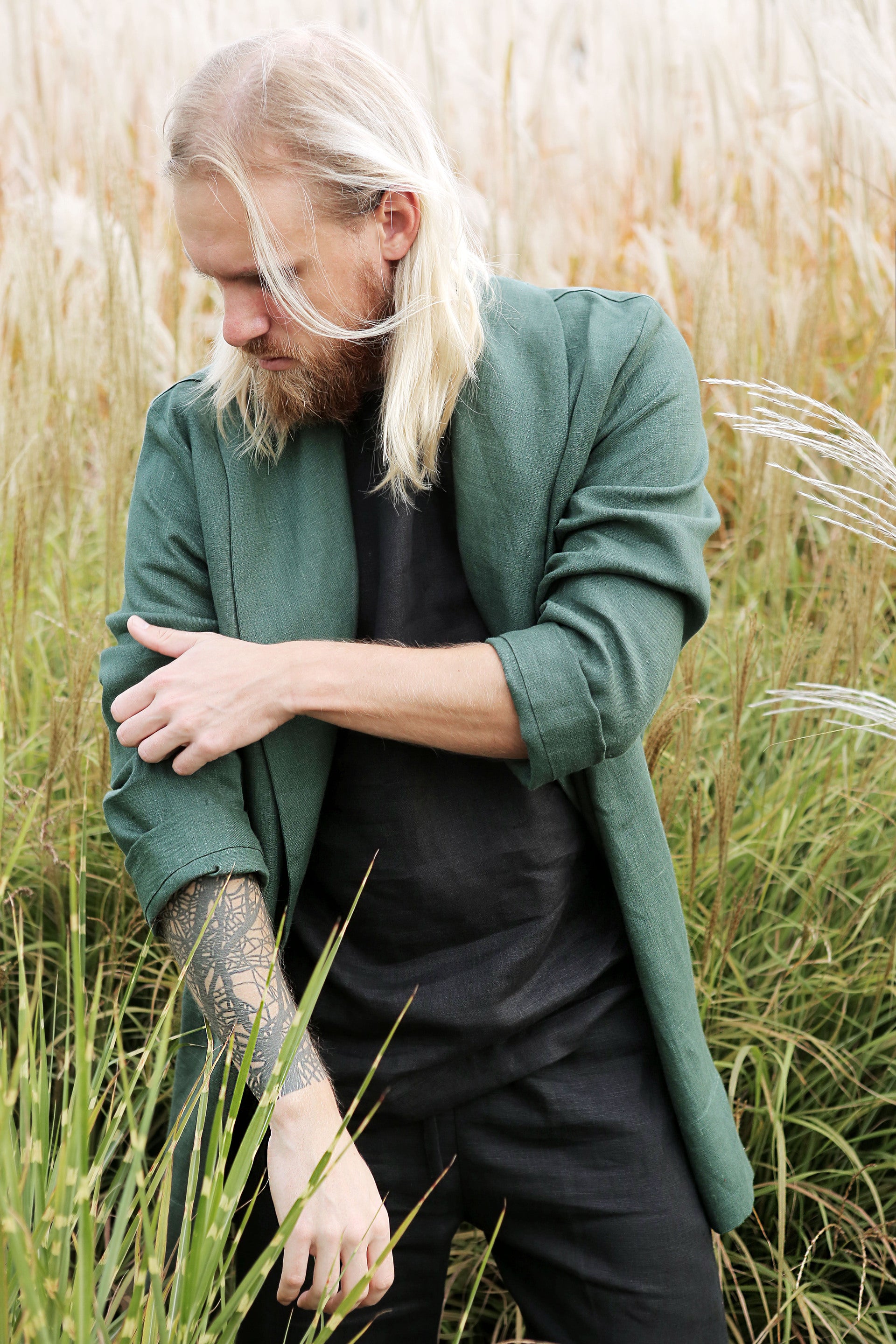 Men’s Linen Cardigan WALNUT in Green