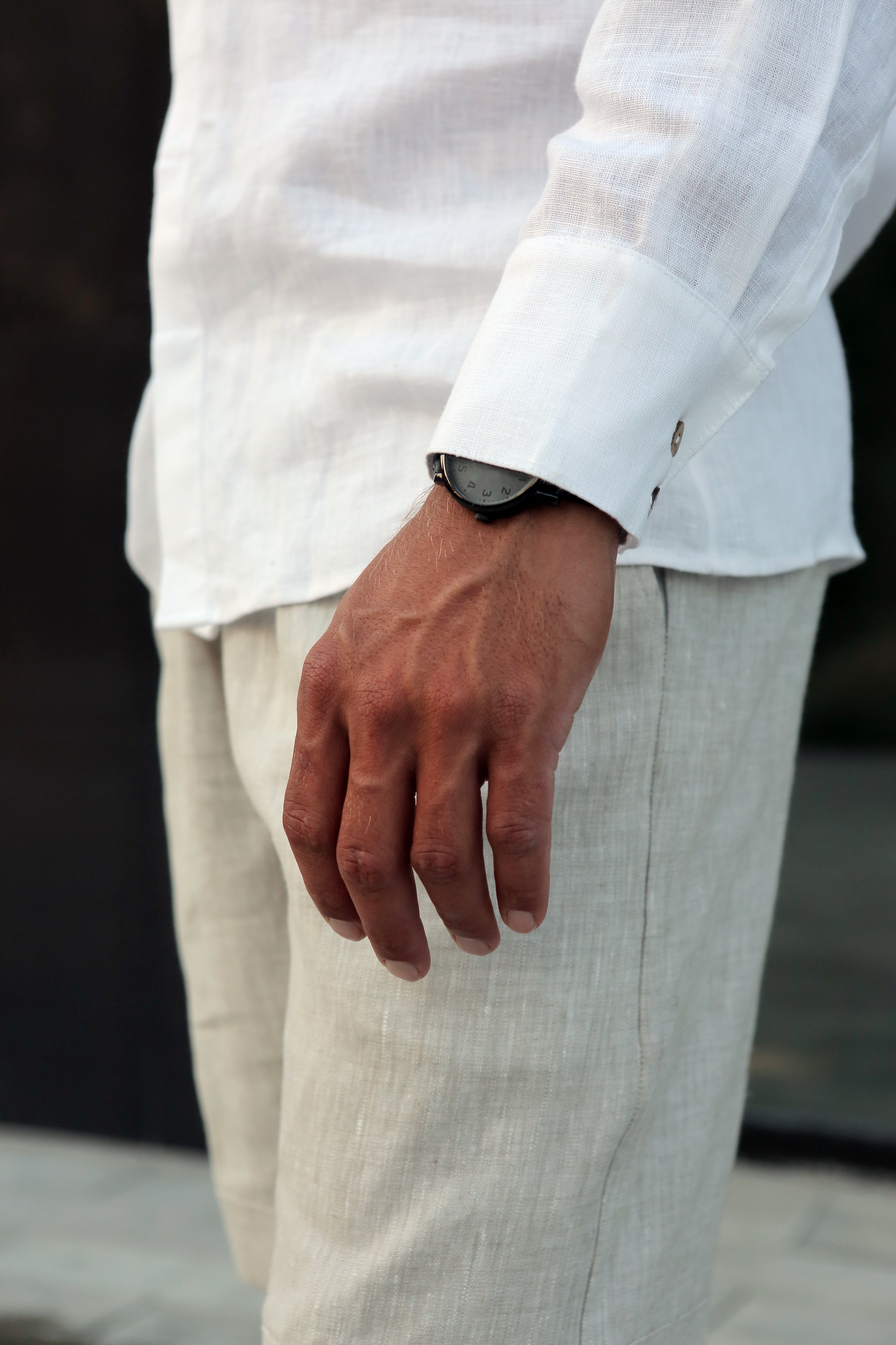 Men’s Linen Shirt OLIVE in White