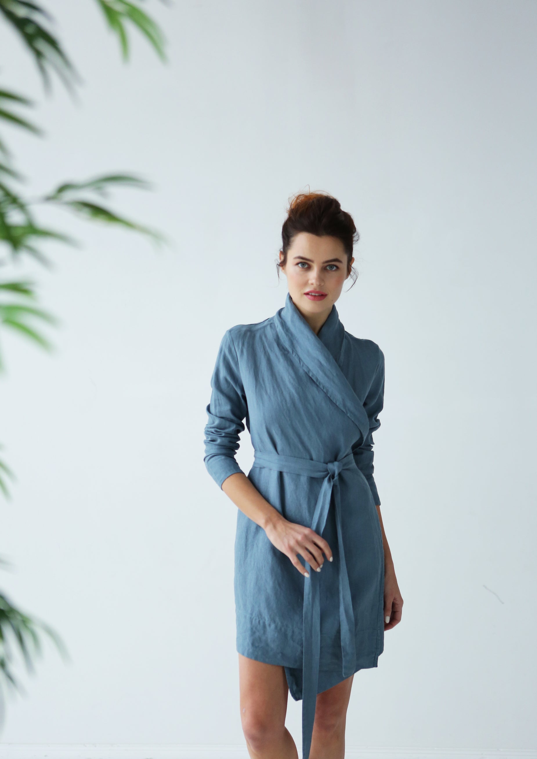 Women’s Linen Bathrobe Calla in Blue grey